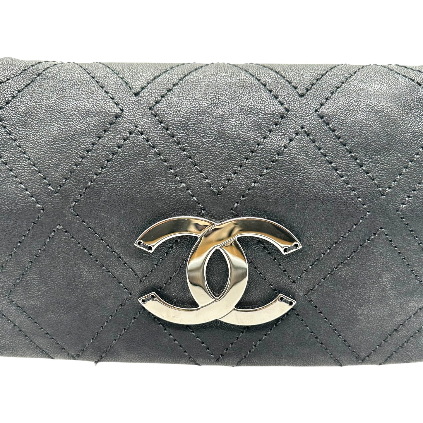 Chanel Black Calfskin Surpique Accordion Shoulder Bag