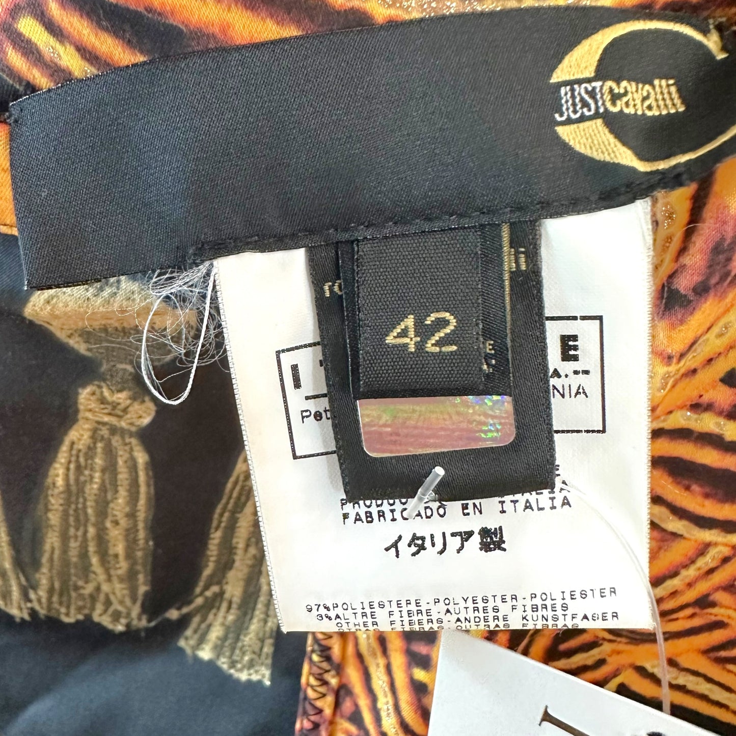 Just Cavalli Roberto Cavalli Metallic Rope Print Satin Flared Hem Midi Skirt