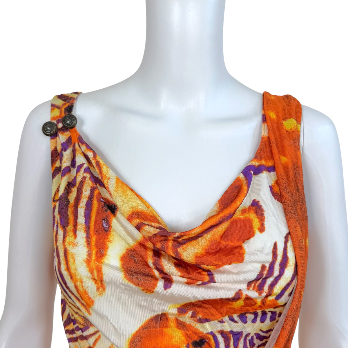 Just Cavalli Roberto Cavalli Orange & Purple Tiger Print Open-Back Midi Dress