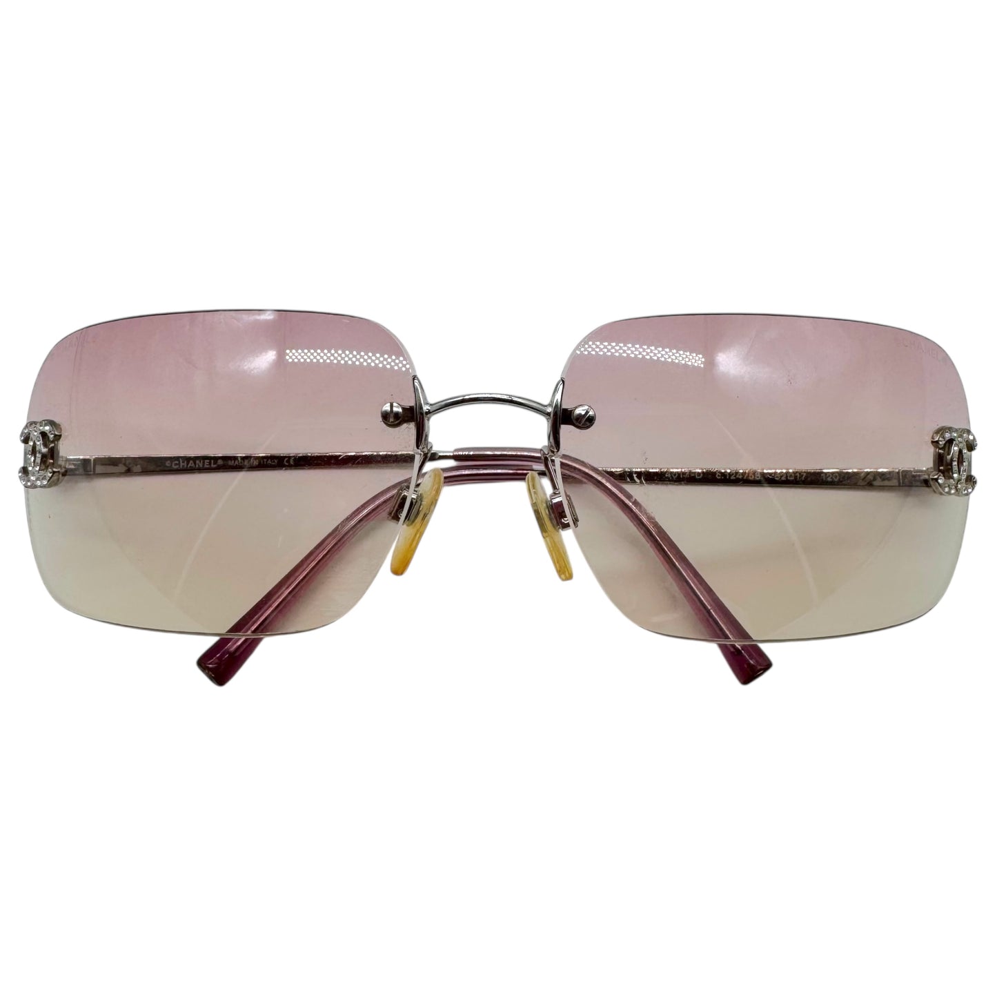 Chanel Pink/ Silver Crystal Logo Rimless 4017-B Sunglasses