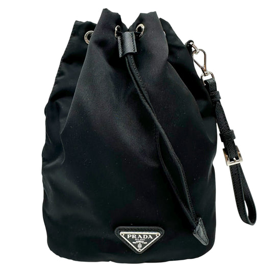 Prada Black Nylon Drawstring Wristlet Clutch Bag