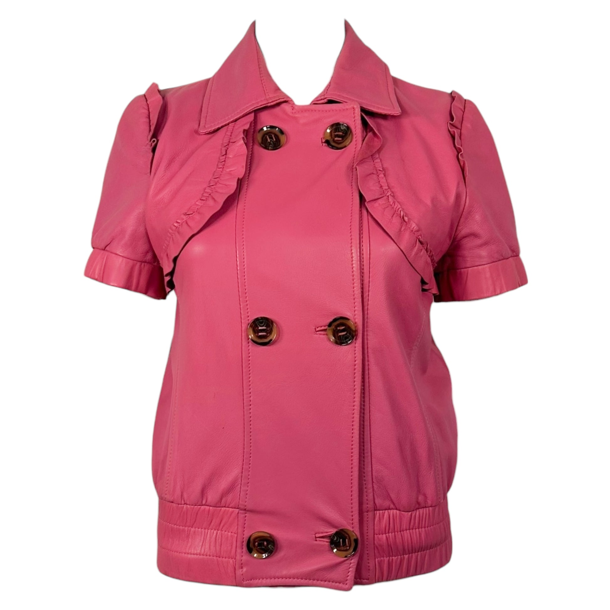 RED Valentino Pink Leather Short Sleeve Jacket - Outfit Repeater