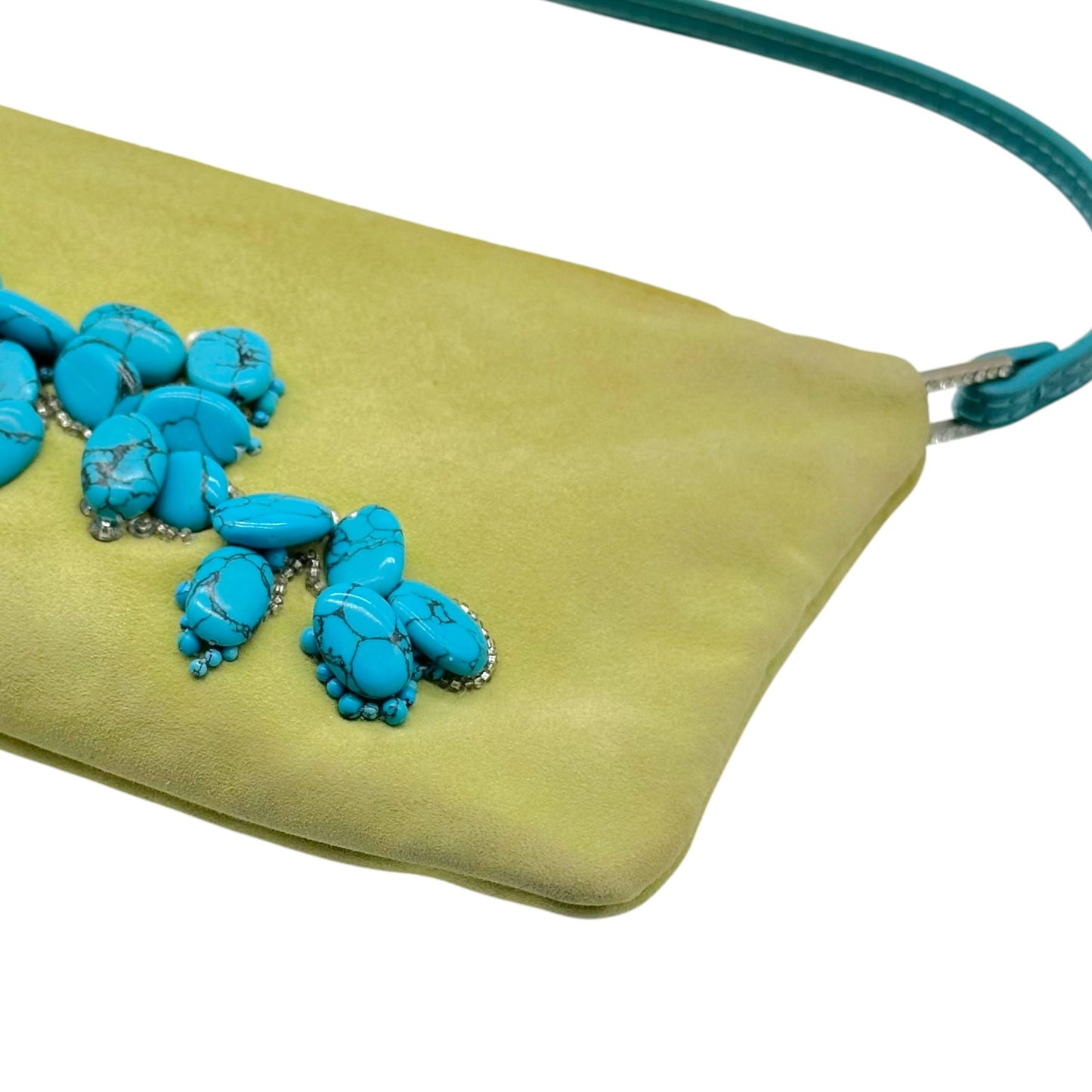 Valentino Green Suede Turquoise Beaded Pochette Bag