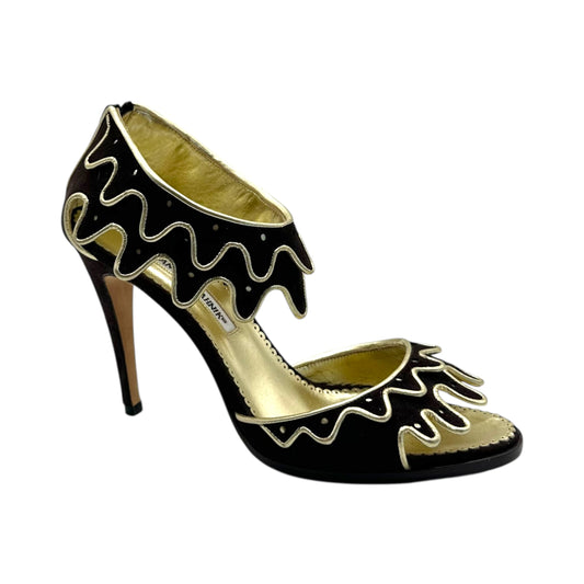 Manolo Blahnik Brown Suede & Gold 'Melting' Heels