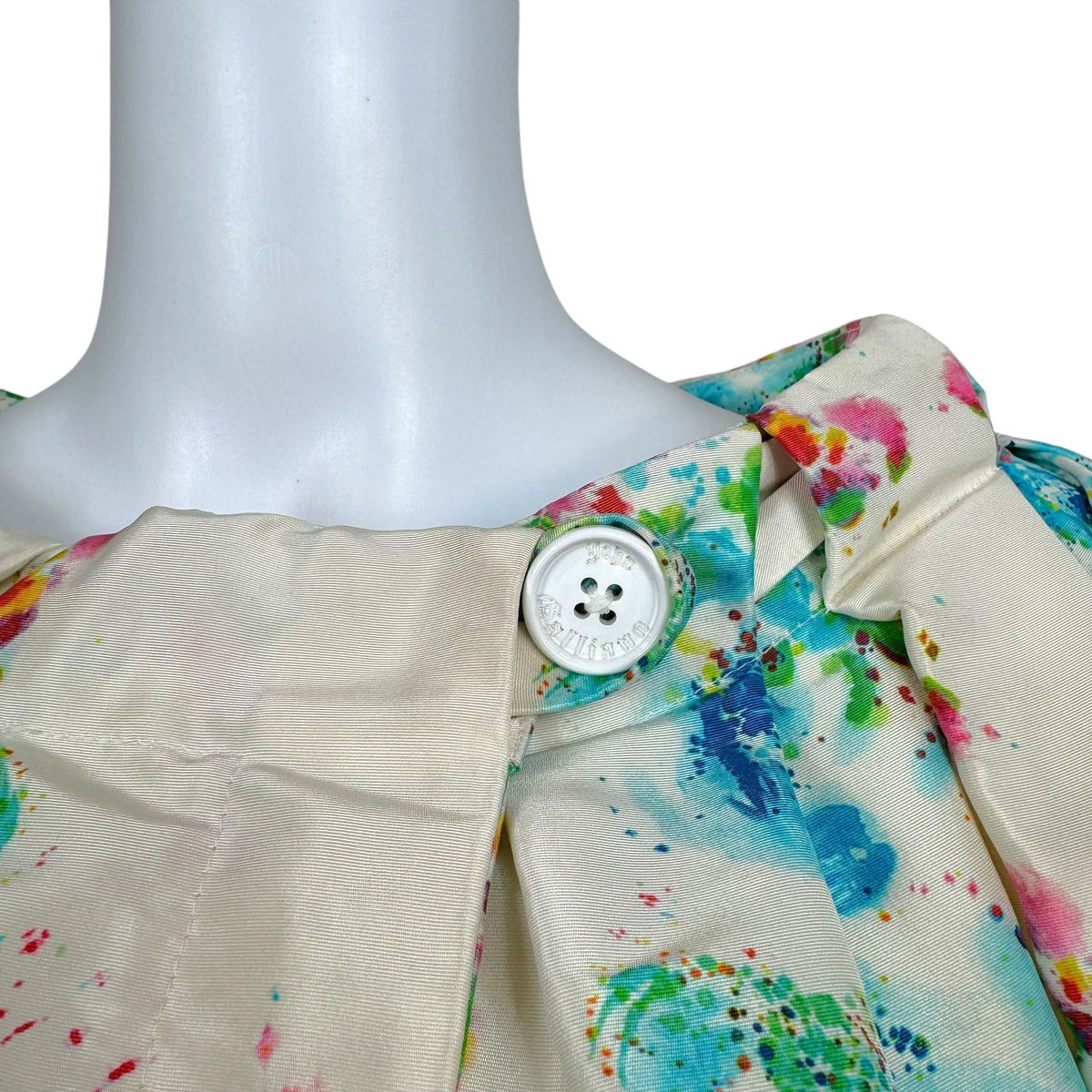 John Galliano Silk Jacket White Turquoise Multi Spot Print