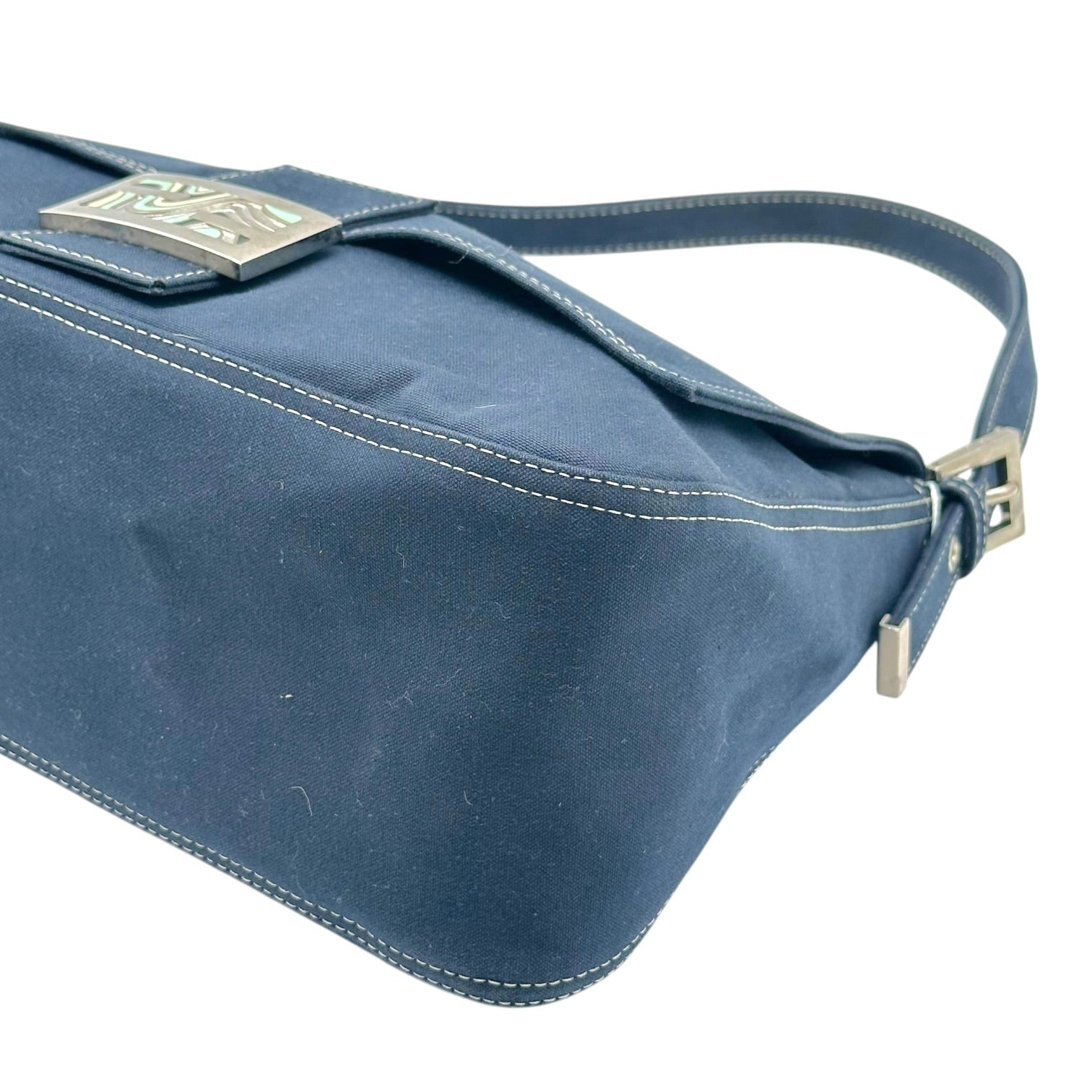 Fendi Navy Blue Canvas Mama Baguette Bag with Enamel Hardware