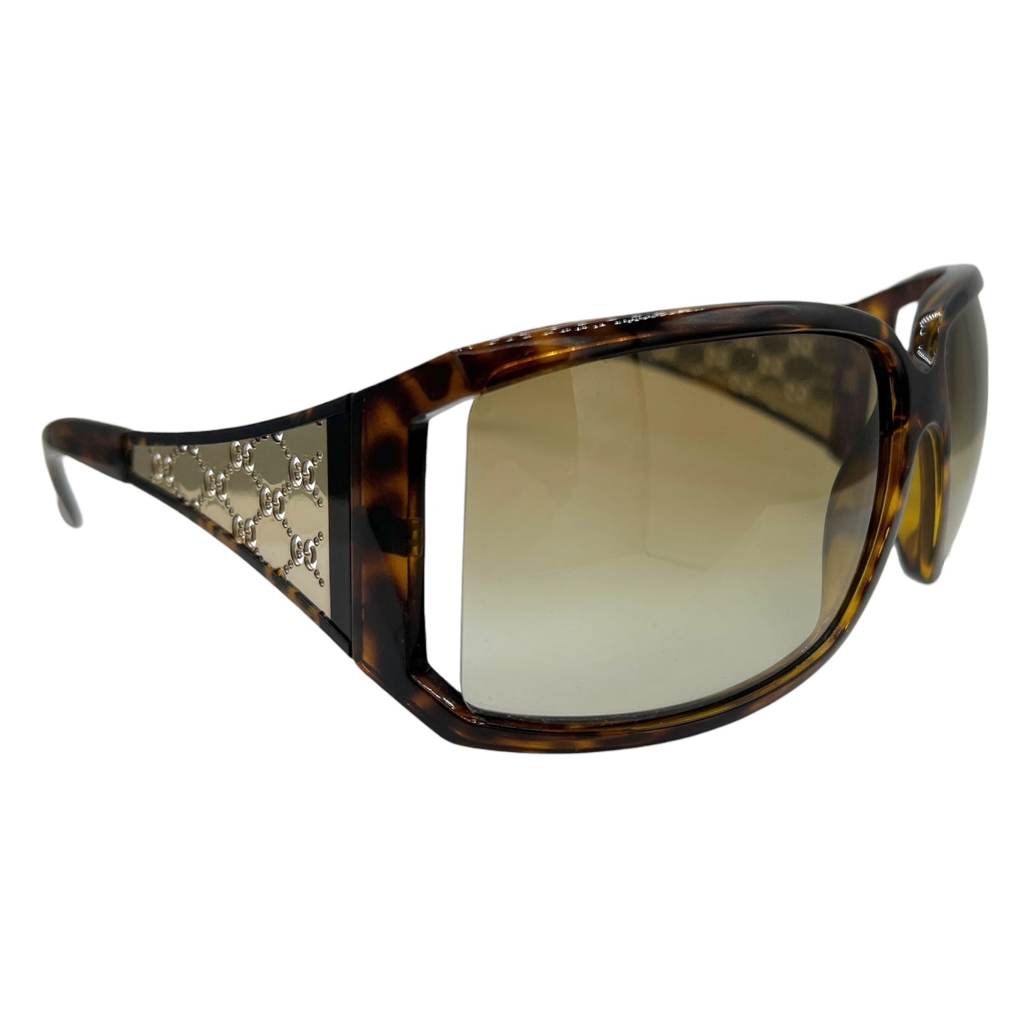 Gucci Tortoise & Gold Monogram Arm Oversized Square Sunglasses GG2999 w/ Case