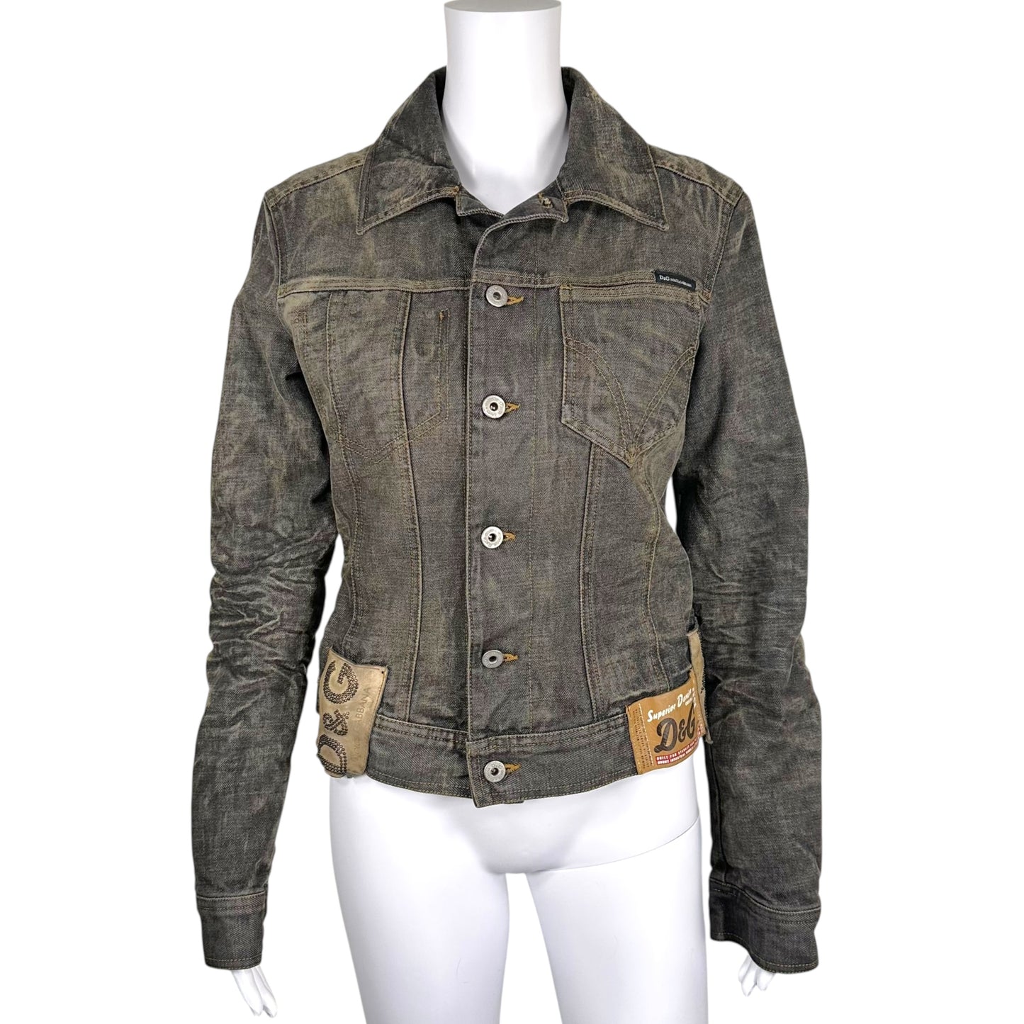 Dolce & Gabbana Black Denim Jacket With Leather Logo Patch