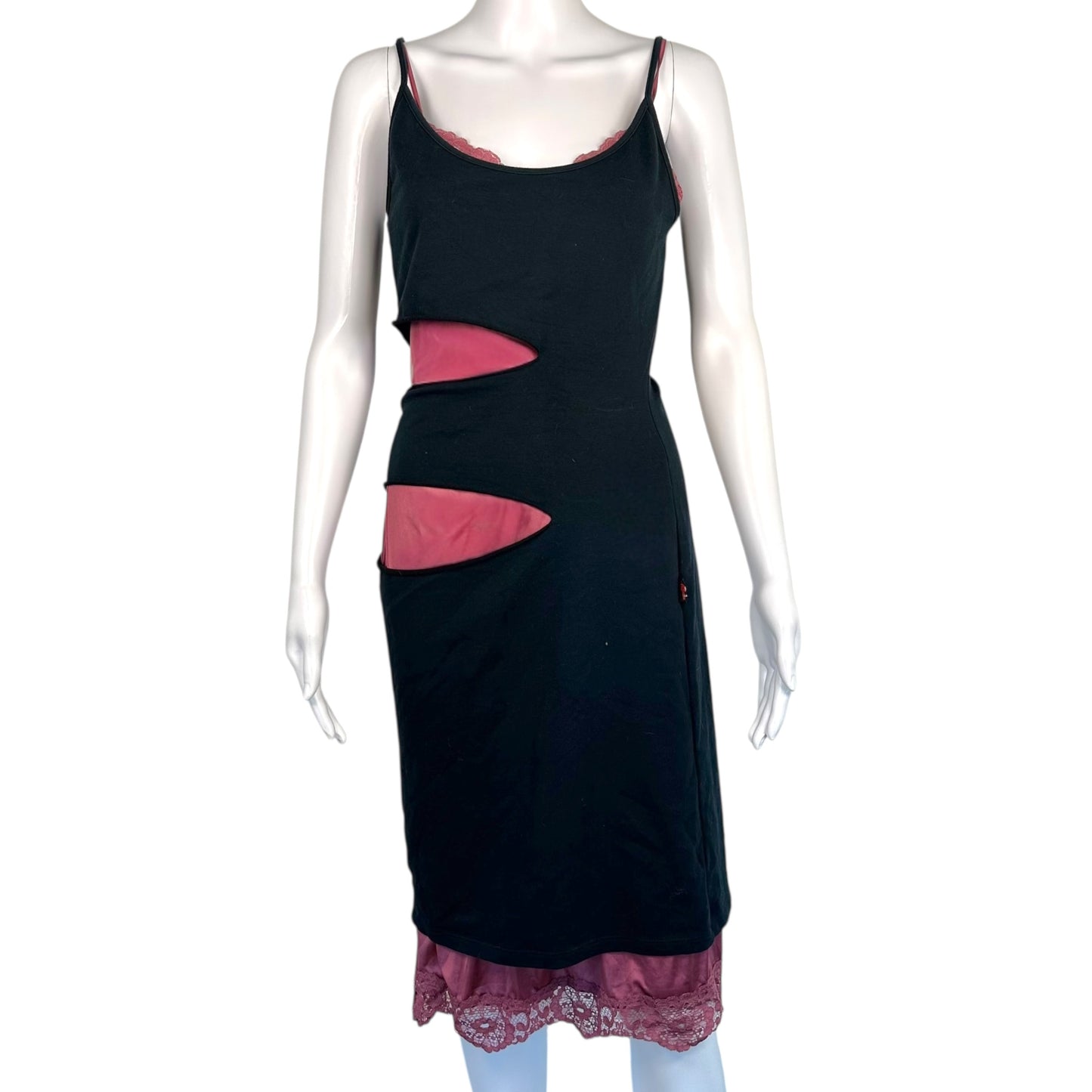 Jean Paul Gaultier Jeans Black & Pink Cutout Cotton & Silk Midi Dress