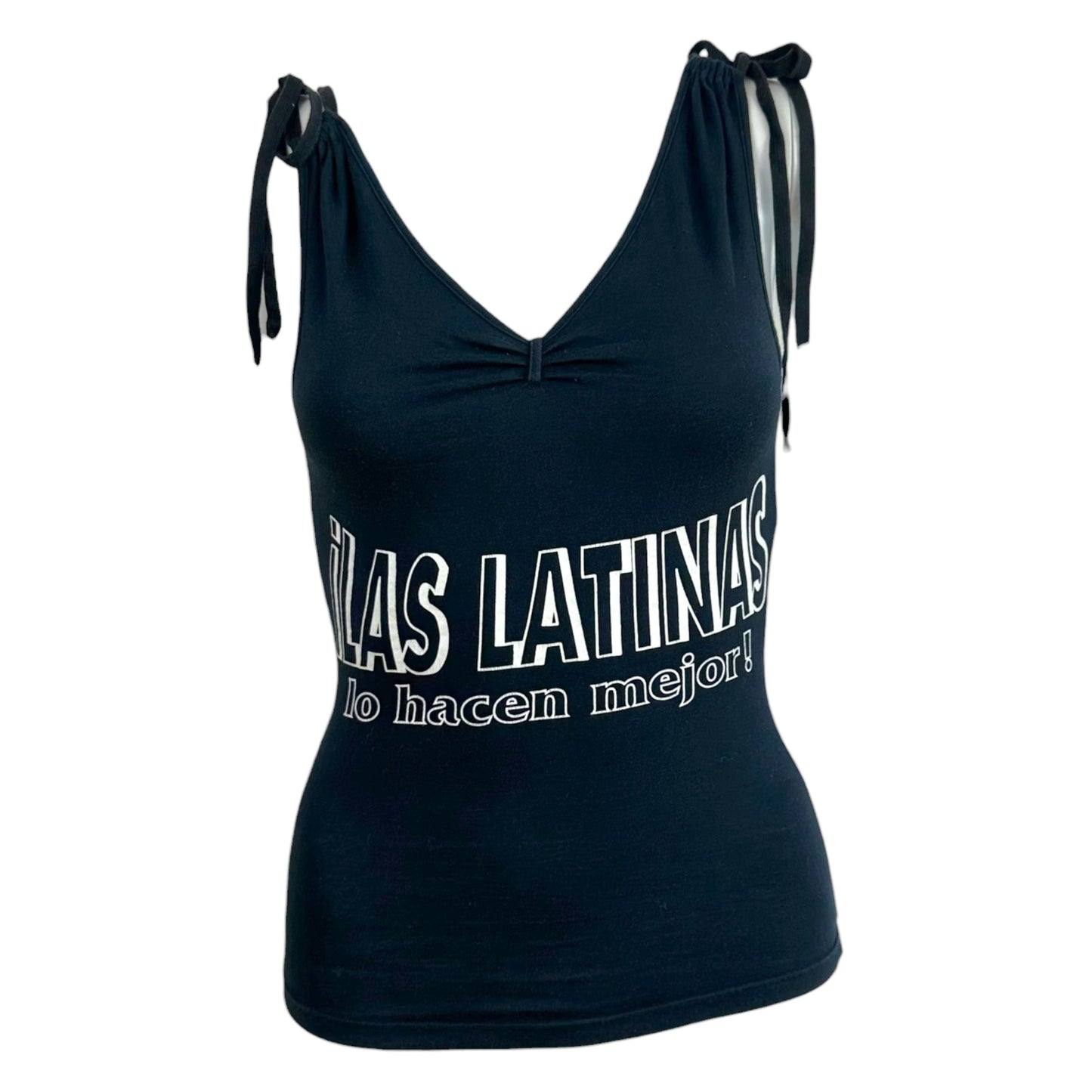 D&G Dolce & Gabbana Las Latinas Black & White Tie Shoulder Graphic Tank