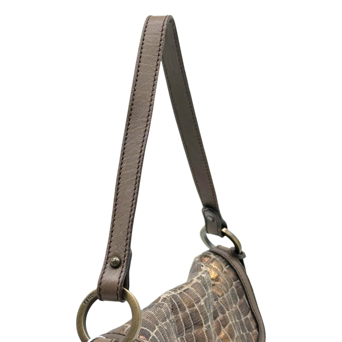 Fendi Small Chef Bag Bronze Metallic Croc Printed Canvas