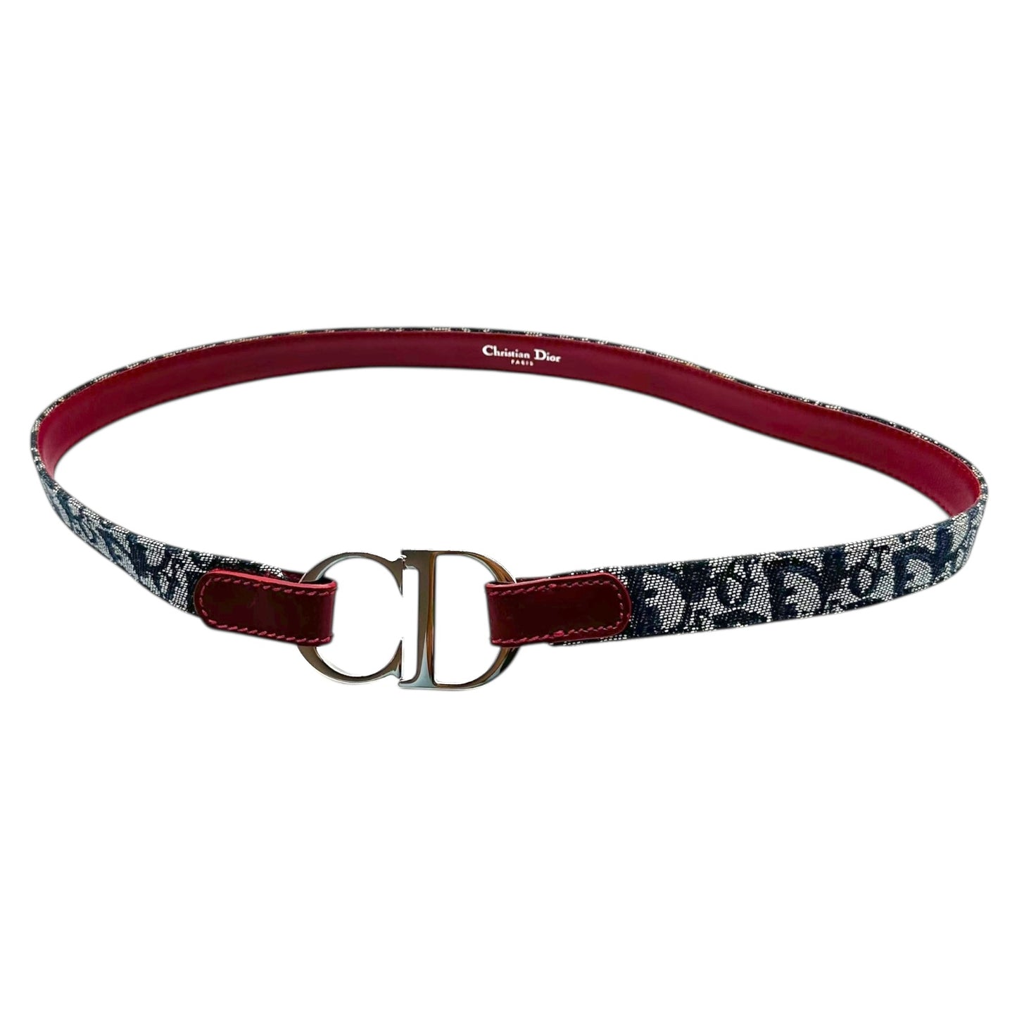 Christian Dior Burgundy & Navy Trotter Monogram Logo Belt