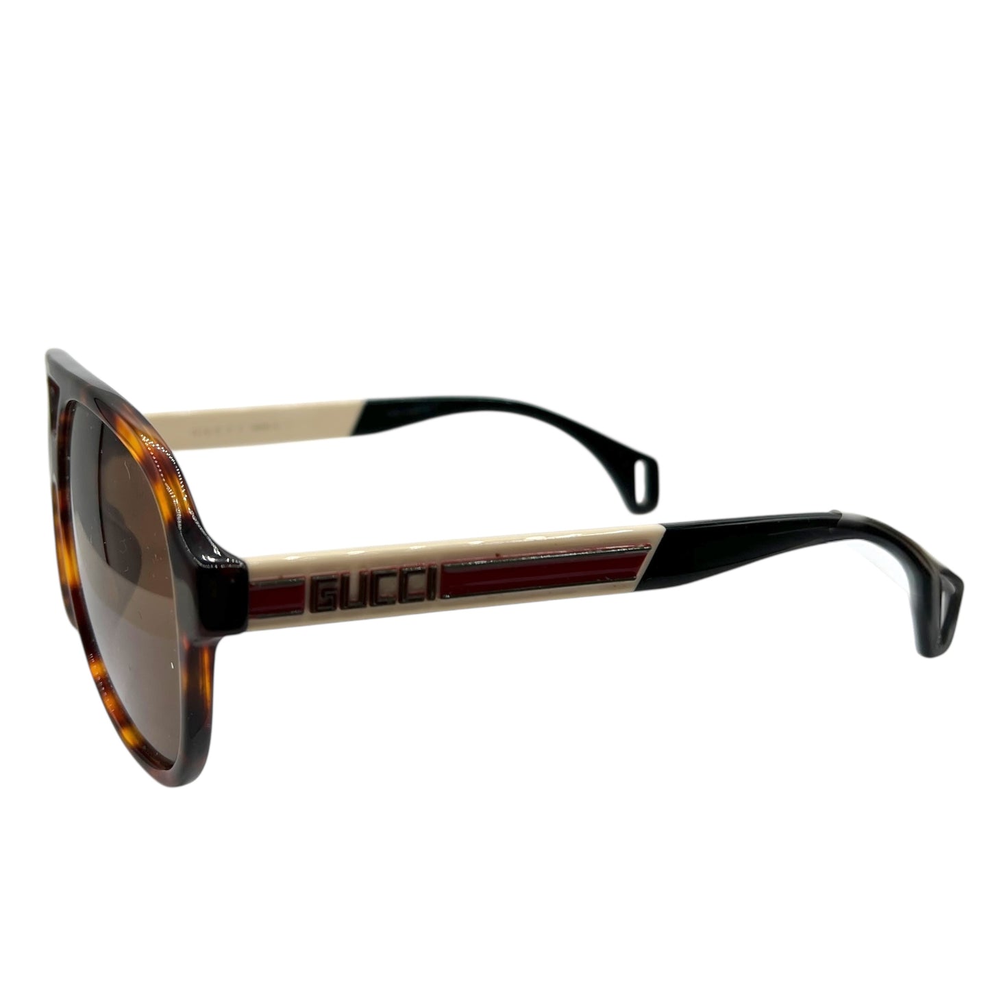 Gucci Tortoise & White Monogram Side Oversized Aviator Sunglasses w/ Case