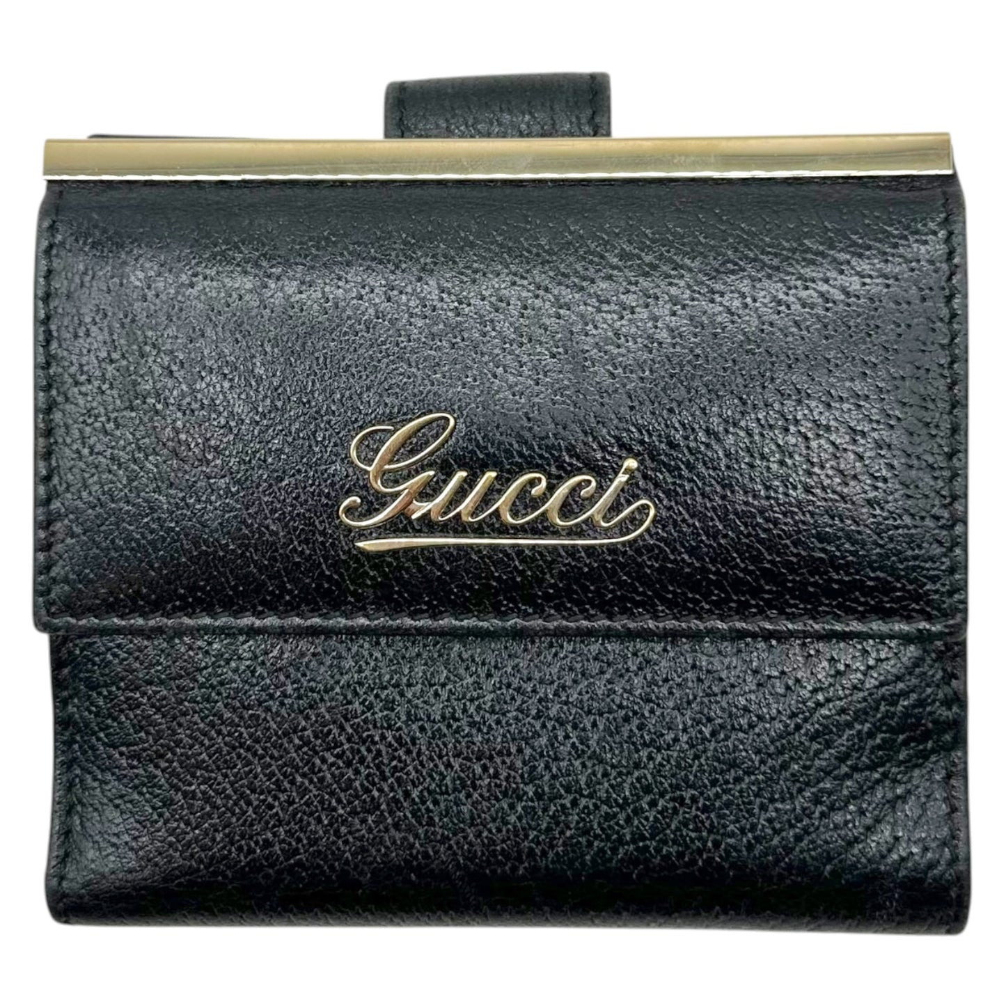 Gucci Black Leather Bi-Fold Wallet with Gold Logo