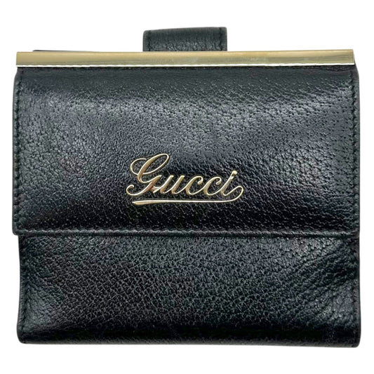 Gucci Black Leather Bi-Fold Wallet with Gold Logo