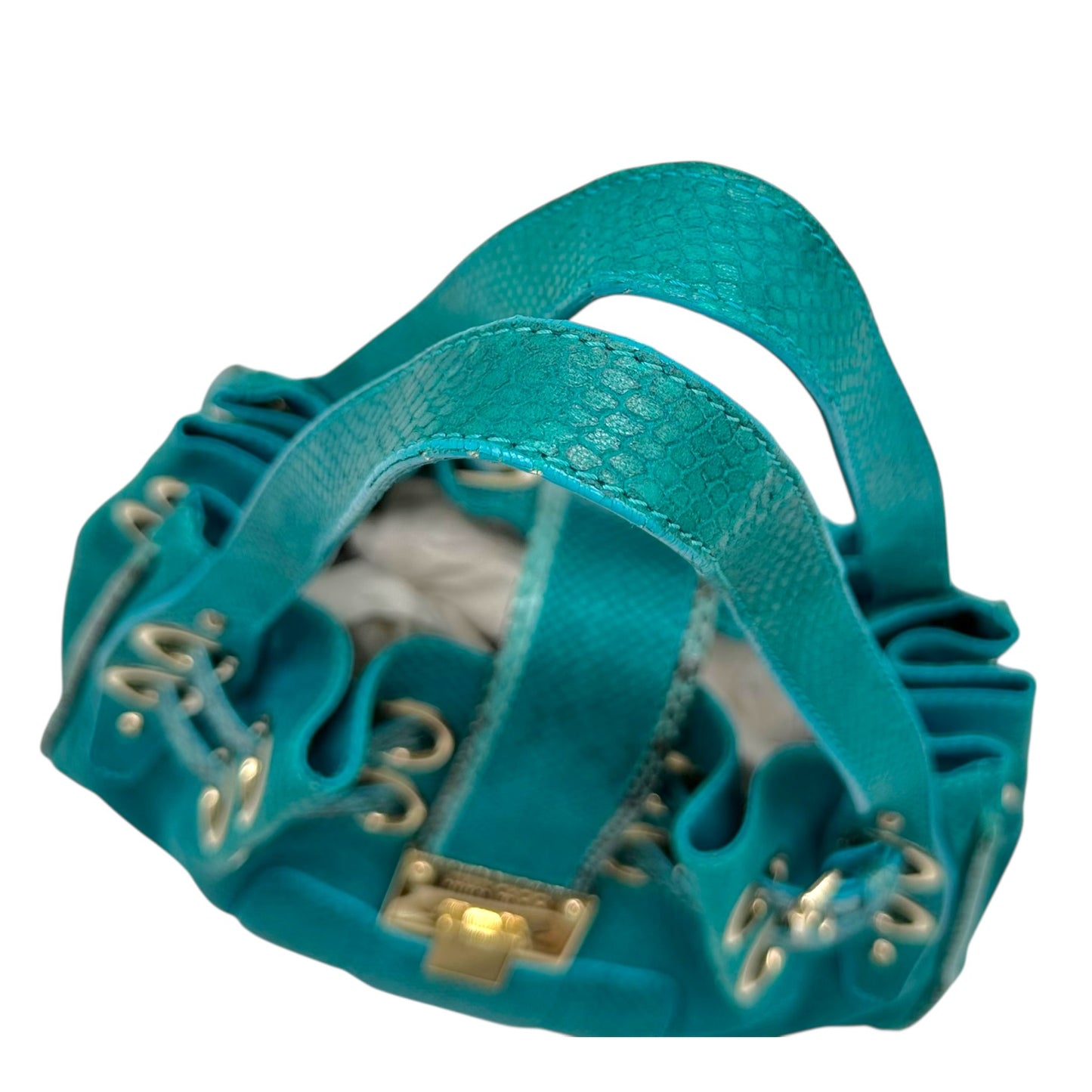 Jimmy Choo Turquoise Suede & Python Trim Shoulder Bag