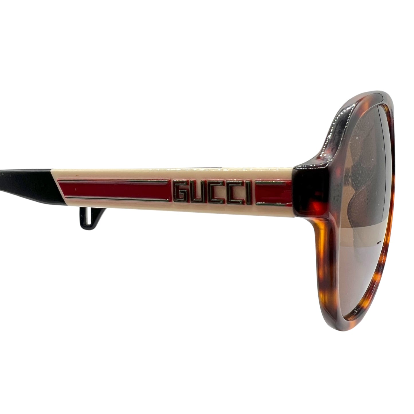 Gucci Tortoise & White Monogram Side Oversized Aviator Sunglasses w/ Case