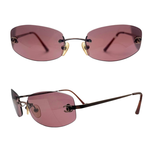 Chanel 4002 Burgundy Rimless Logo Lens Sunglasses