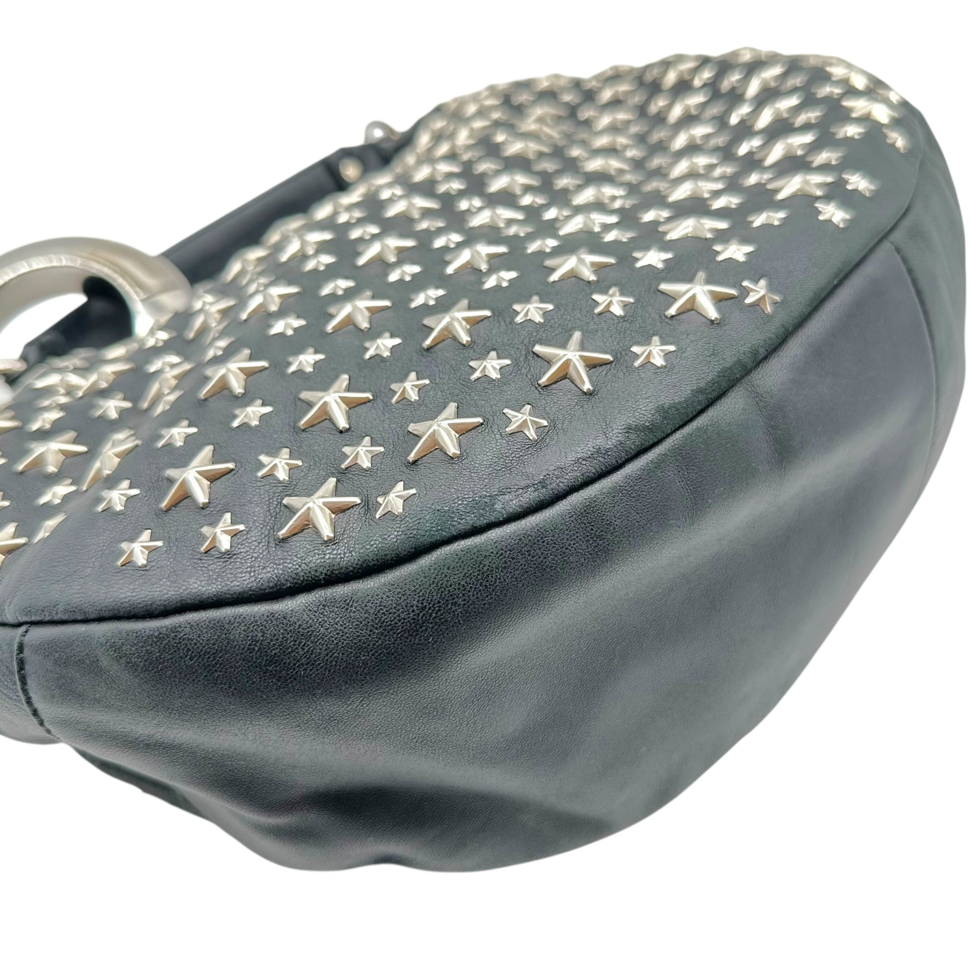 Jimmy Choo Black Leather Star Studded Hobo Bag