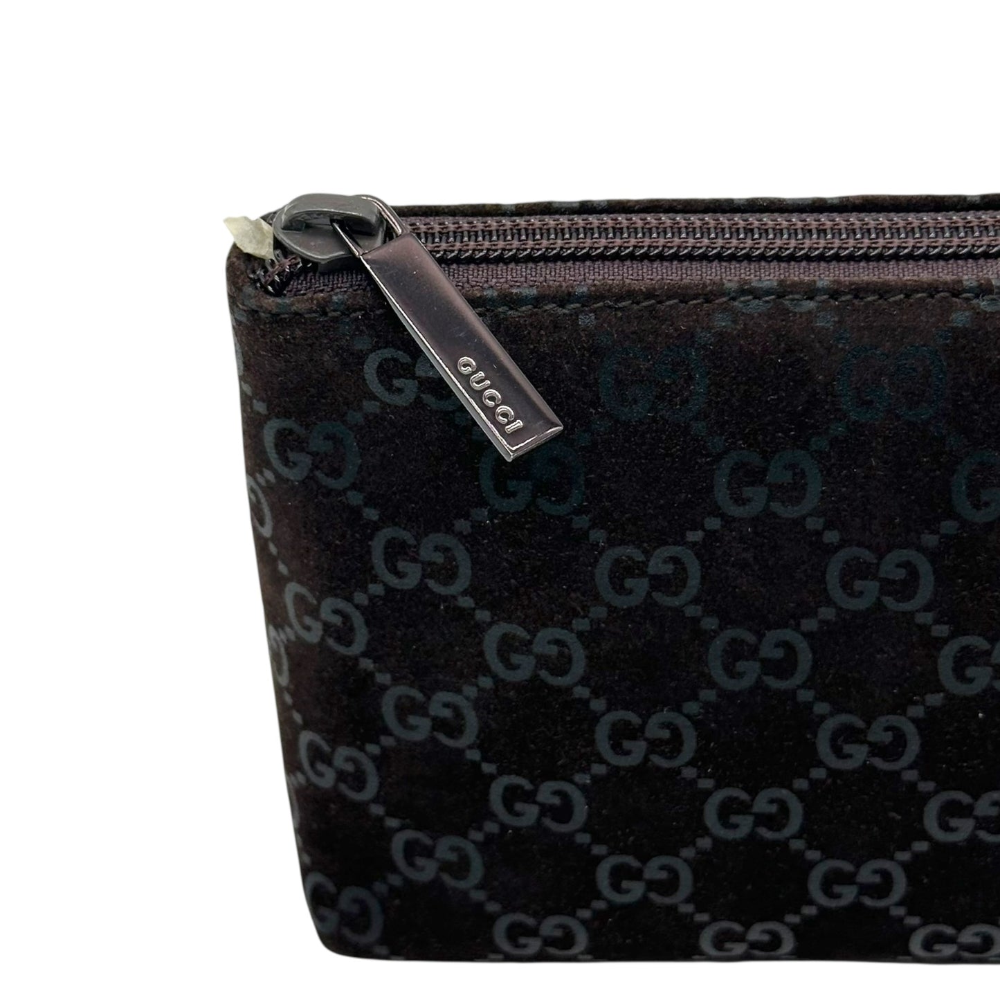 Gucci Brown Suede Embossed Monogram Cosmetic Pouch