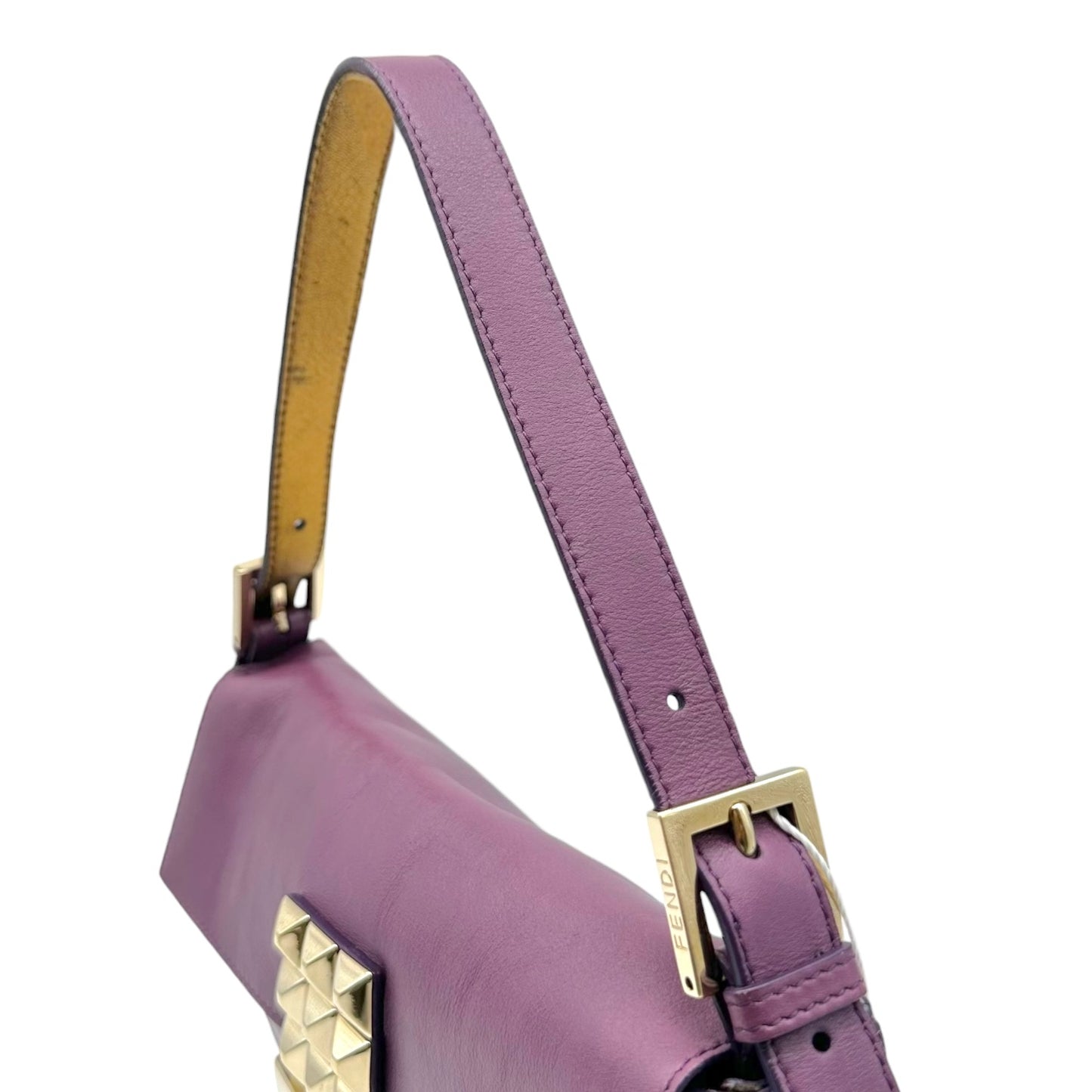 Fendi Purple Leather Baguette Bag with Gold Stud