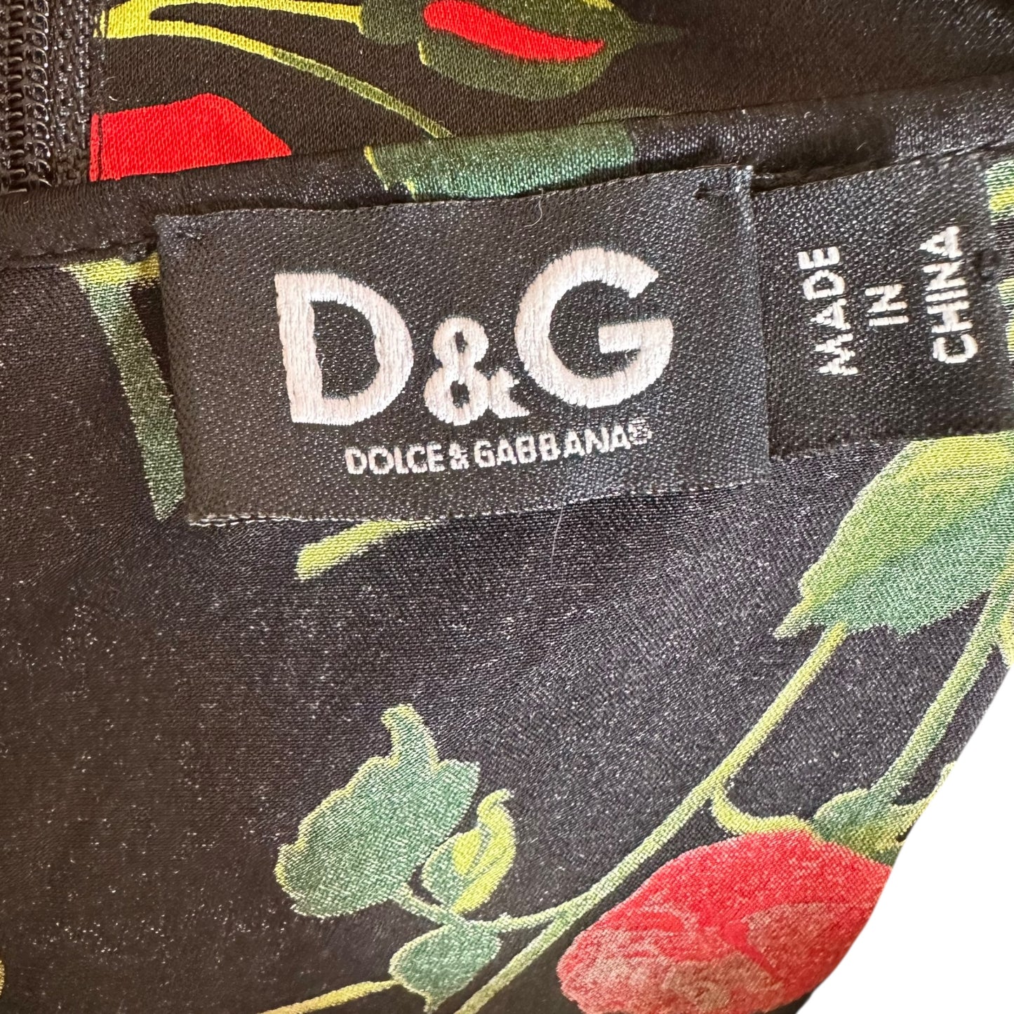 D&G Dolce & Gabbana Black & Red Rose Print Bustier Cami
