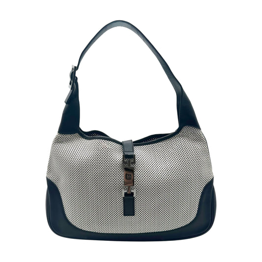 Gucci Black & White Perforated Leather Jackie Shoulder Bag
