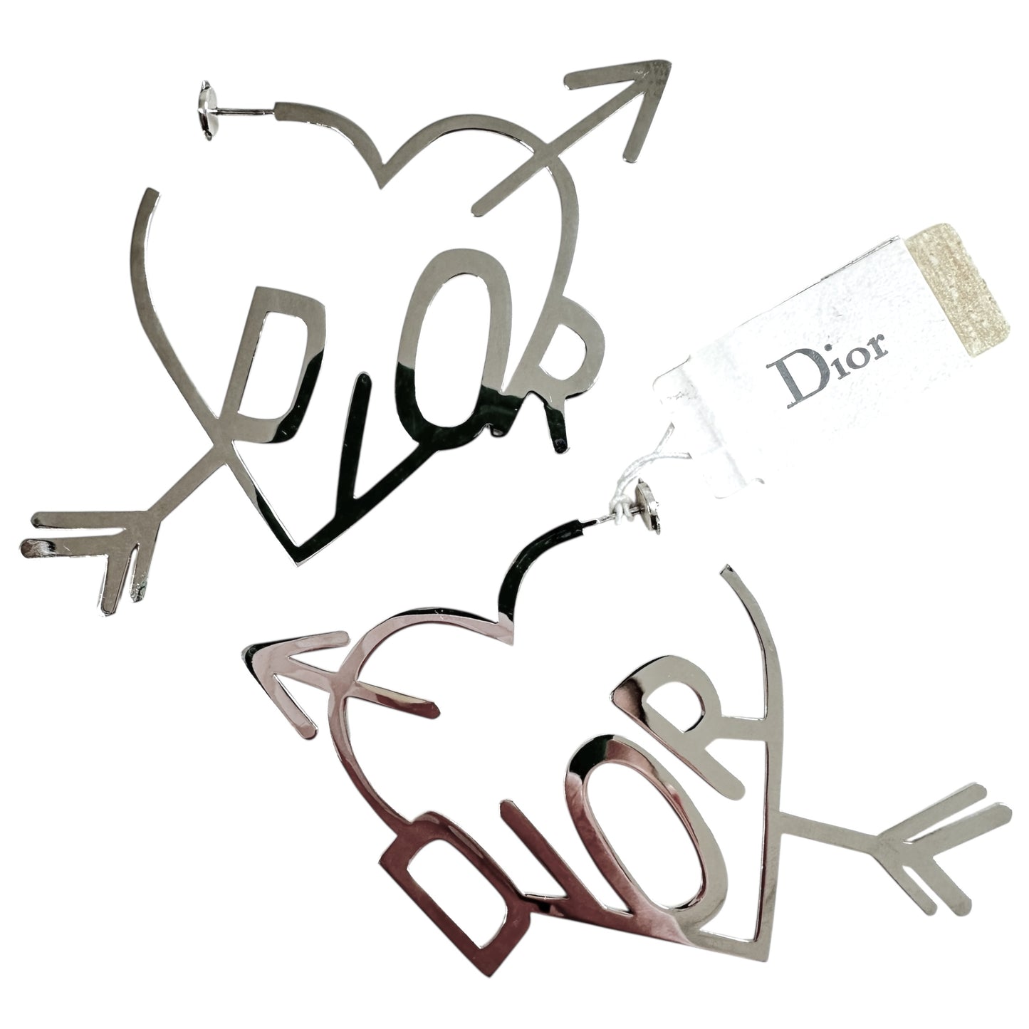 Christian Dior Large 'I Heart Dior' Silver Earrings - Outfit Repeater