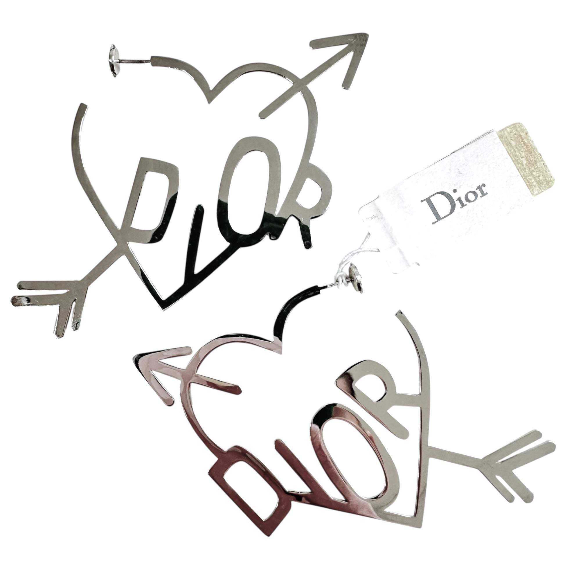 Christian Dior Large 'I Heart Dior' Silver Earrings - Outfit Repeater