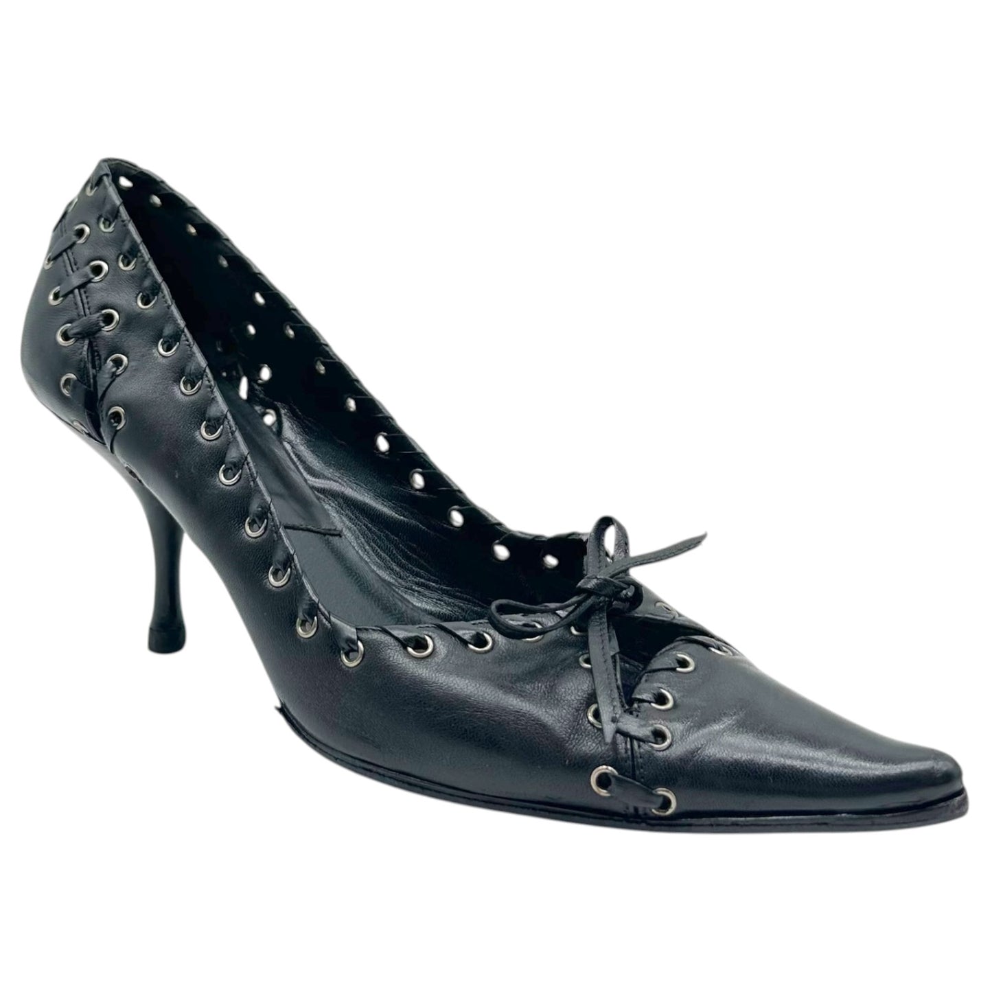 Christian Dior Black Pointed Toe Heels with Eyelet Details