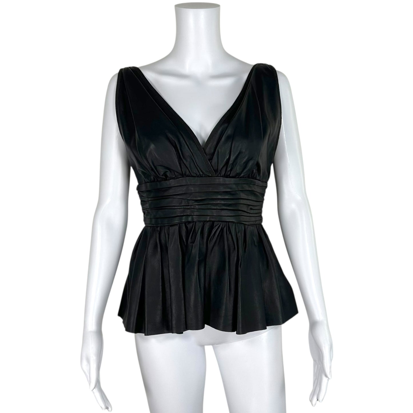 Prada 2006 Black Leather Peplum Sleeveless Top