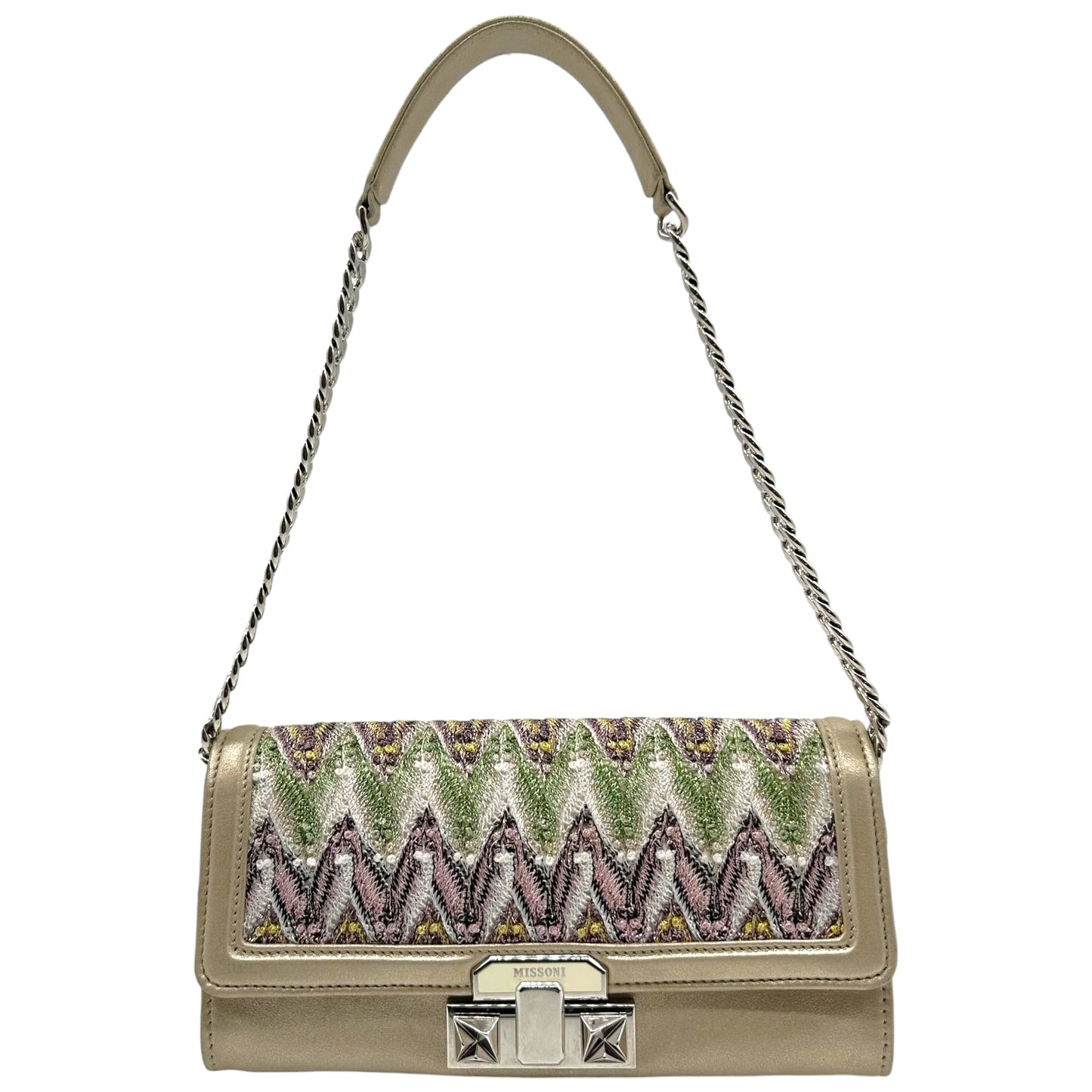 Missoni Gold Leather & Metallic Chevron East-West Mini Bag