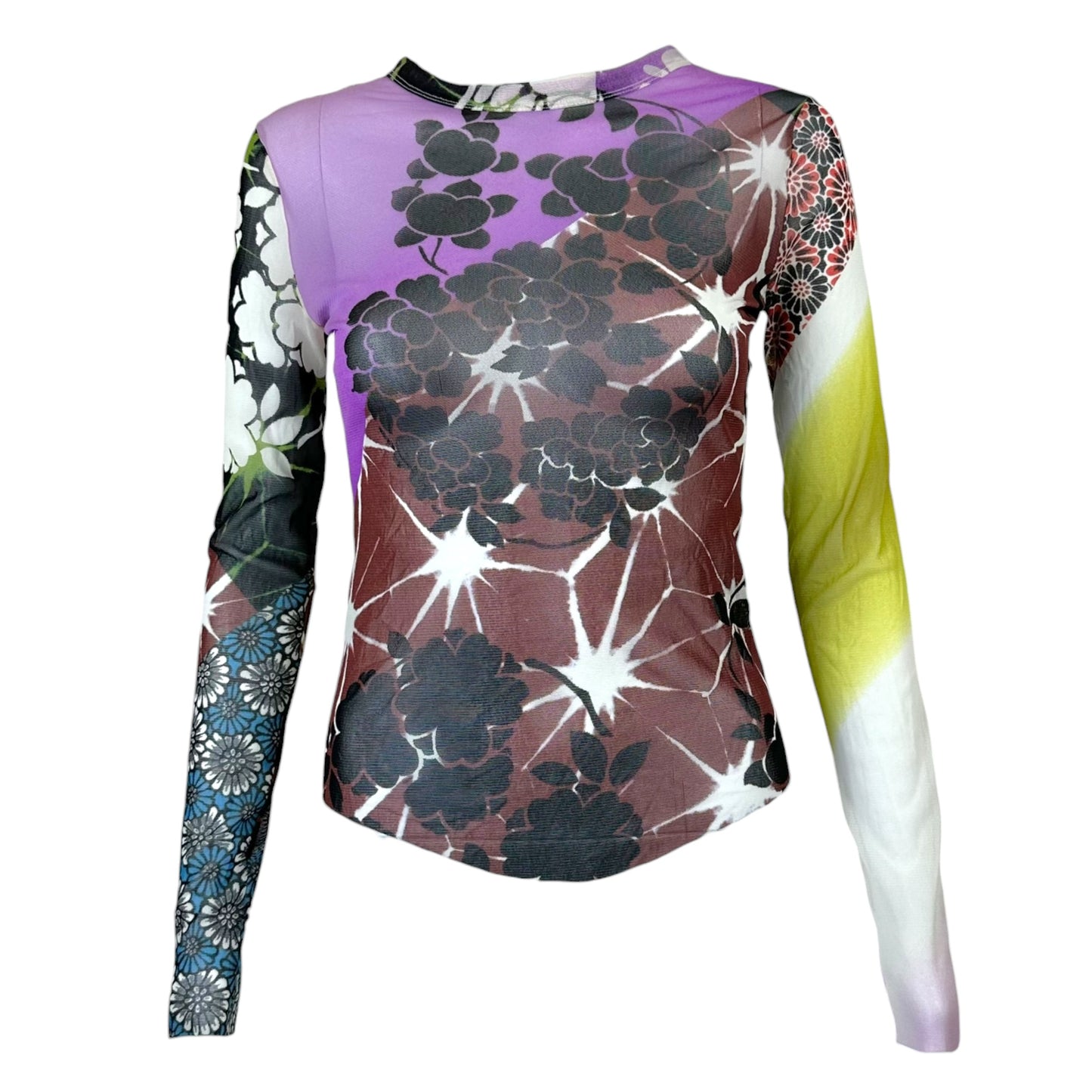 Jean Paul Gaultier Purple & Green Floral Print Mesh Longsleeve Top