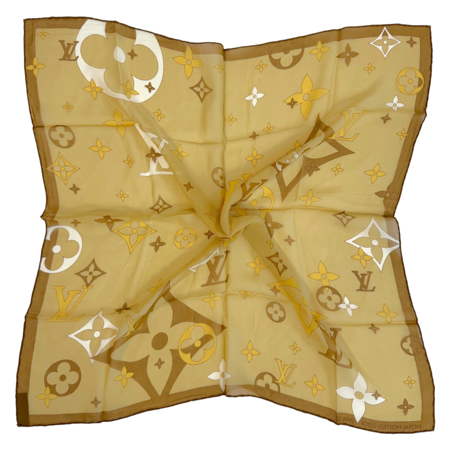 Louis Vuitton Beige & Brown Monogram Print Sheer Square Silk Scarf