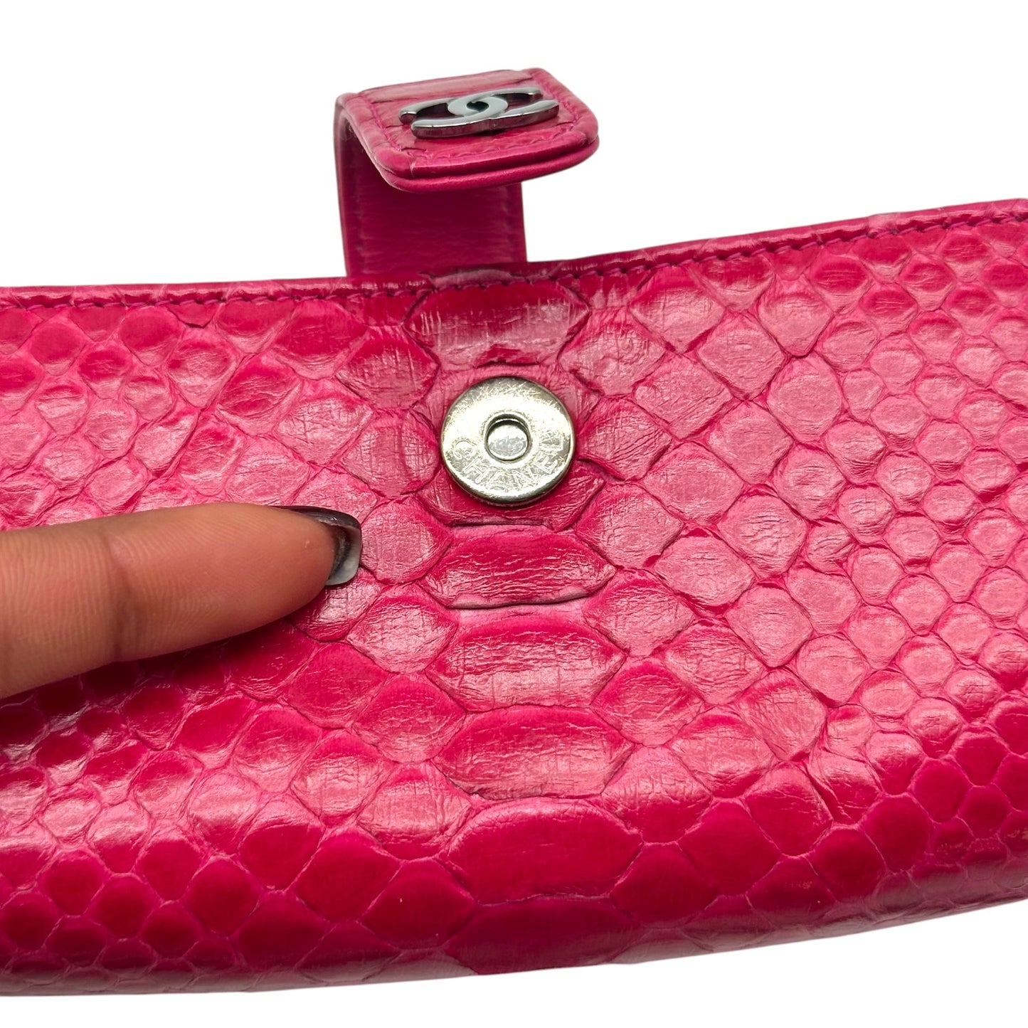 Chanel Python Crossbody Mini Bag Hot Pink Silver