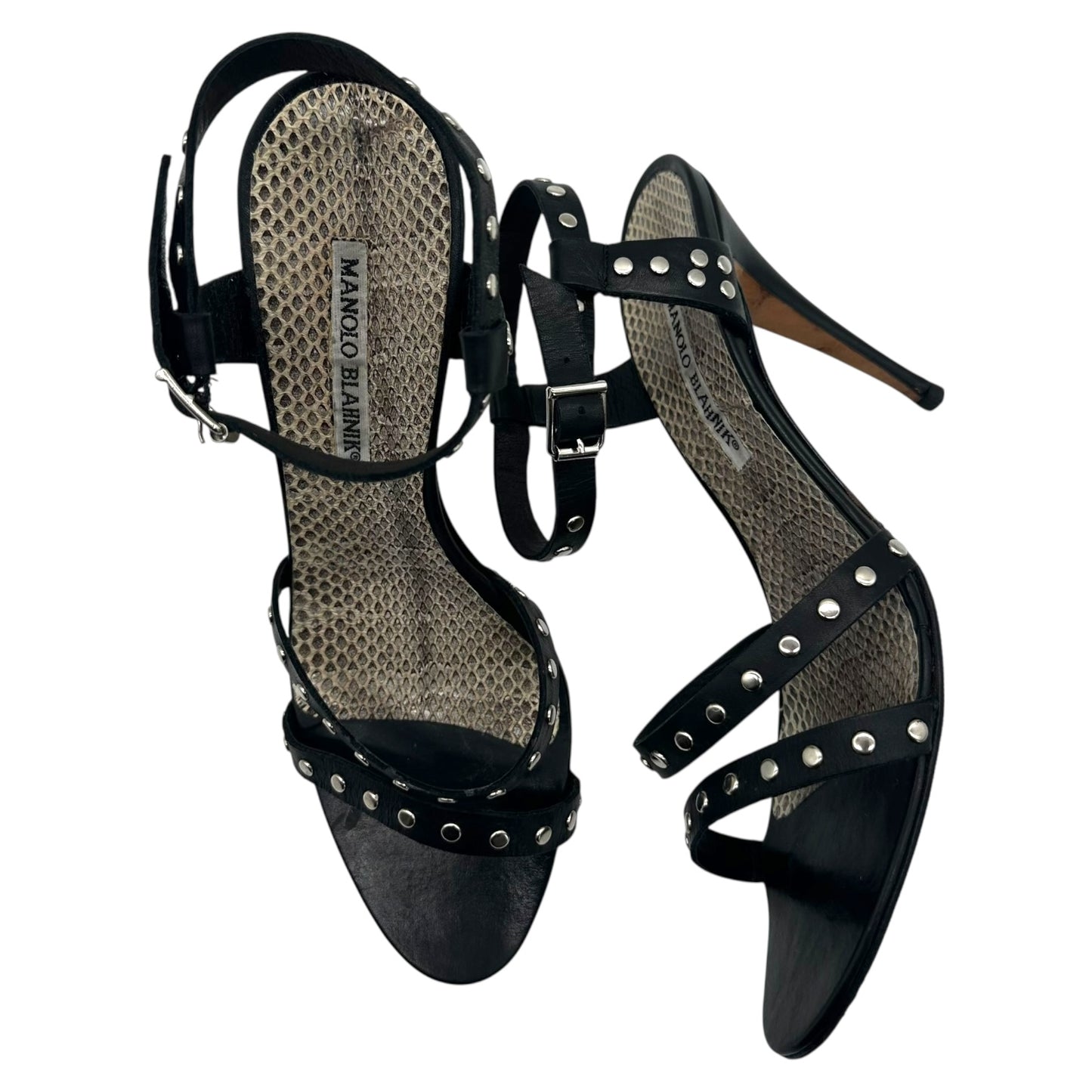 Manolo Blahnik Black Studded Strappy Sandal Heels