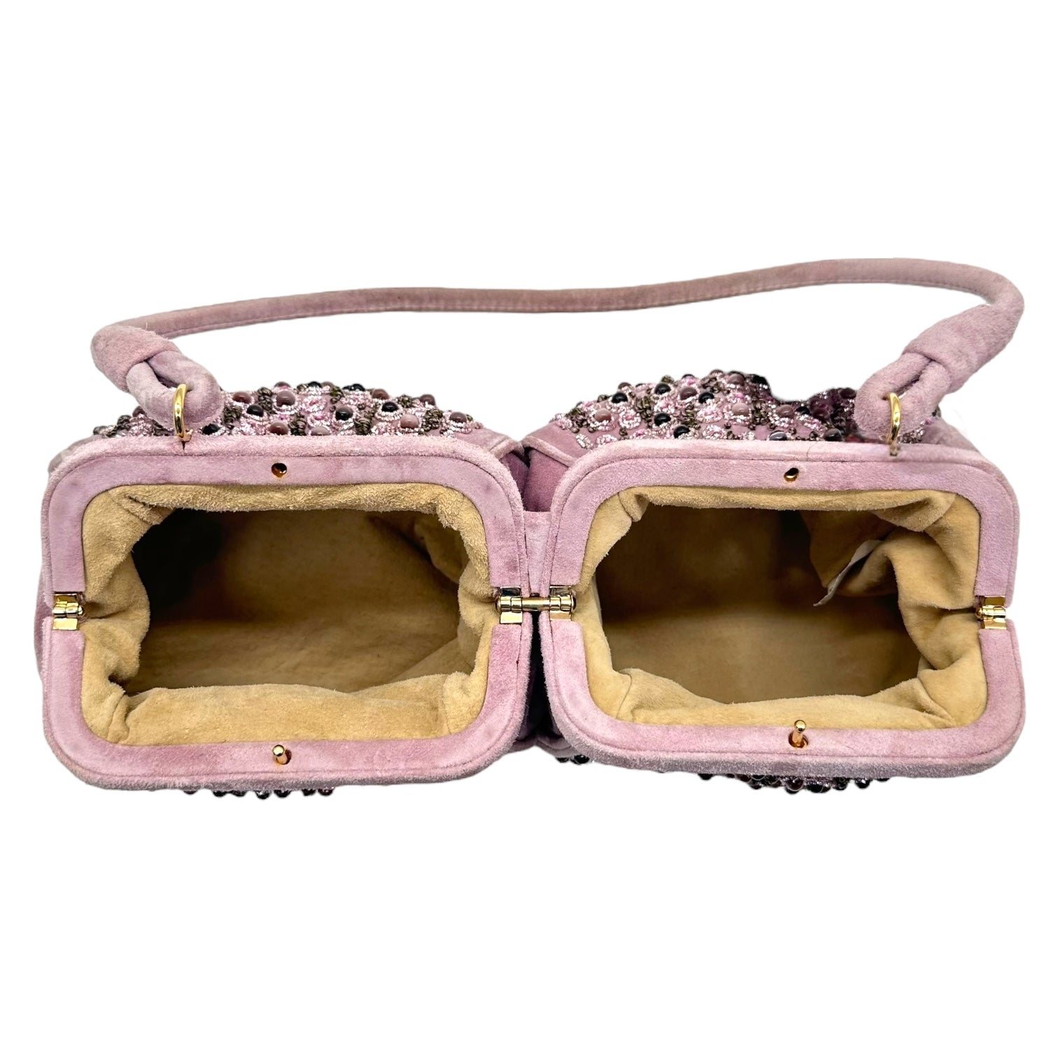 Bottega Veneta Limited Edition Lavender Suede Beaded Shoulder Bag - Outfit Repeater