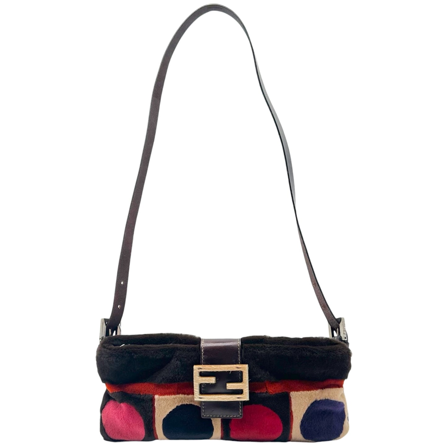 Fendi F/W 2000 Multicolor Geometric Fur Crossbody Baguette