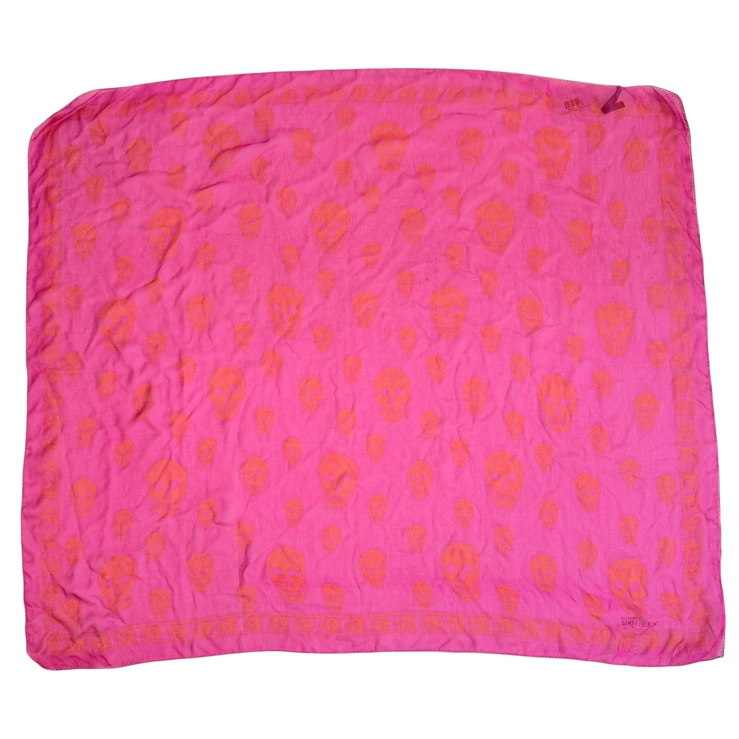 Alexander McQueen Hot Pink & Orange Skull Print Silk Square Scarf