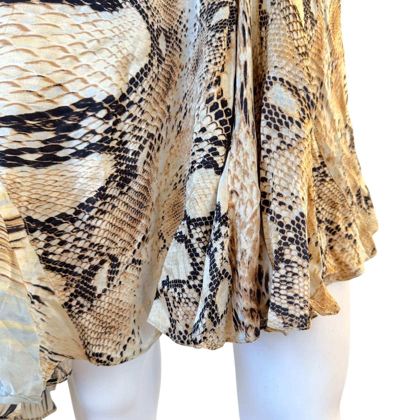 Just Cavalli Roberto Cavalli Snakeskin Print Asymmetrical Silk Skirt