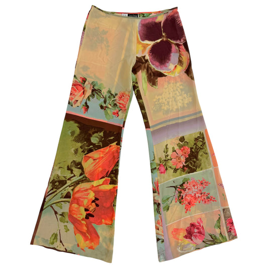 Jean Paul Gaultier S/S 2001 Multicolor Floral Print Silk Wide-Leg Pants