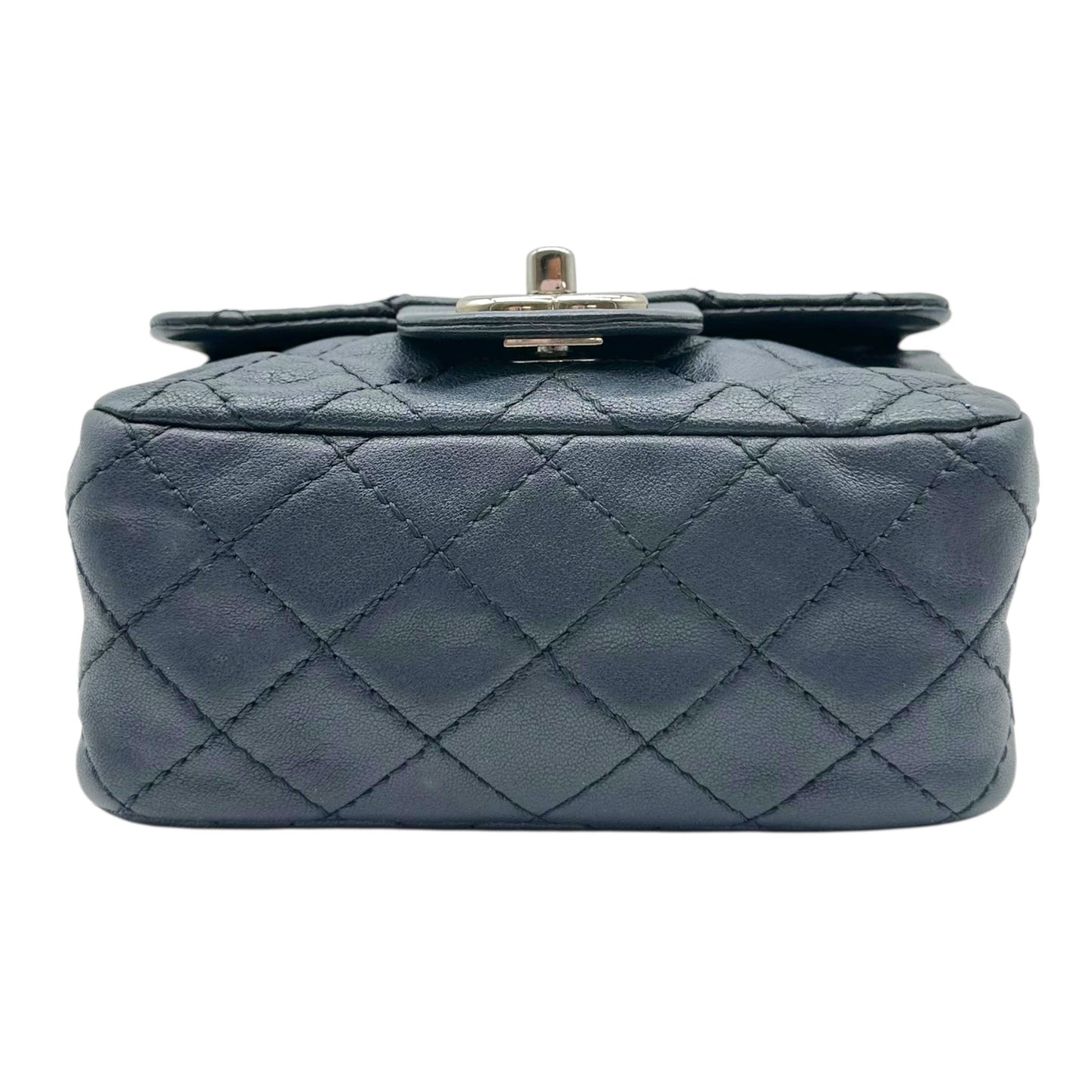 Chanel Navy Blue & Silver Mini Square Flap Crossbody Bag