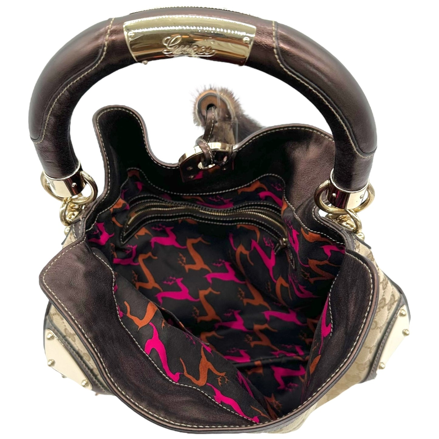 Gucci Classic Monogram Canvas Mink & Bamboo Indy 2-Way Bag RARE - Outfit Repeater