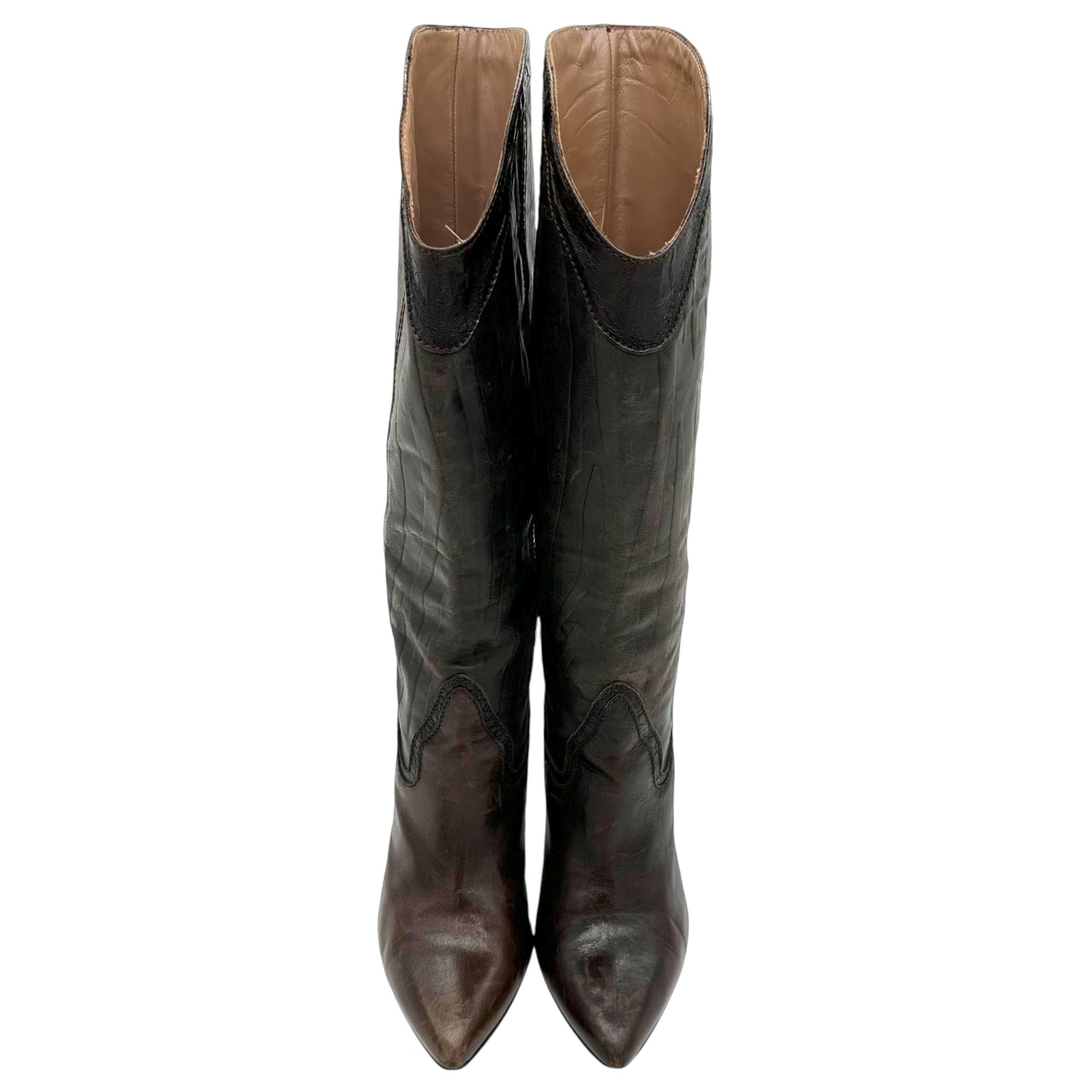 Just Cavalli Brown Leather Heeled Cowboy Boots - Outfit Repeater