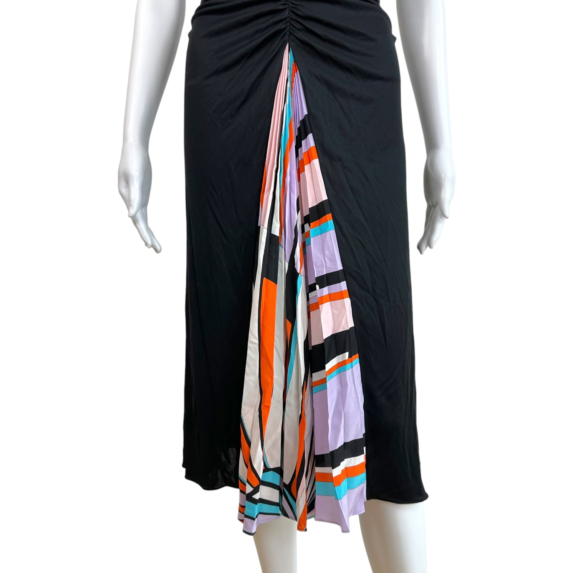 Emilio Pucci Black Multicolor Printed Panel Midi Dress