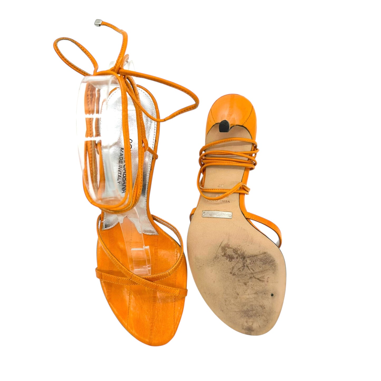 Dolce & Gabbana Orange Eel Leather Wrap Heels