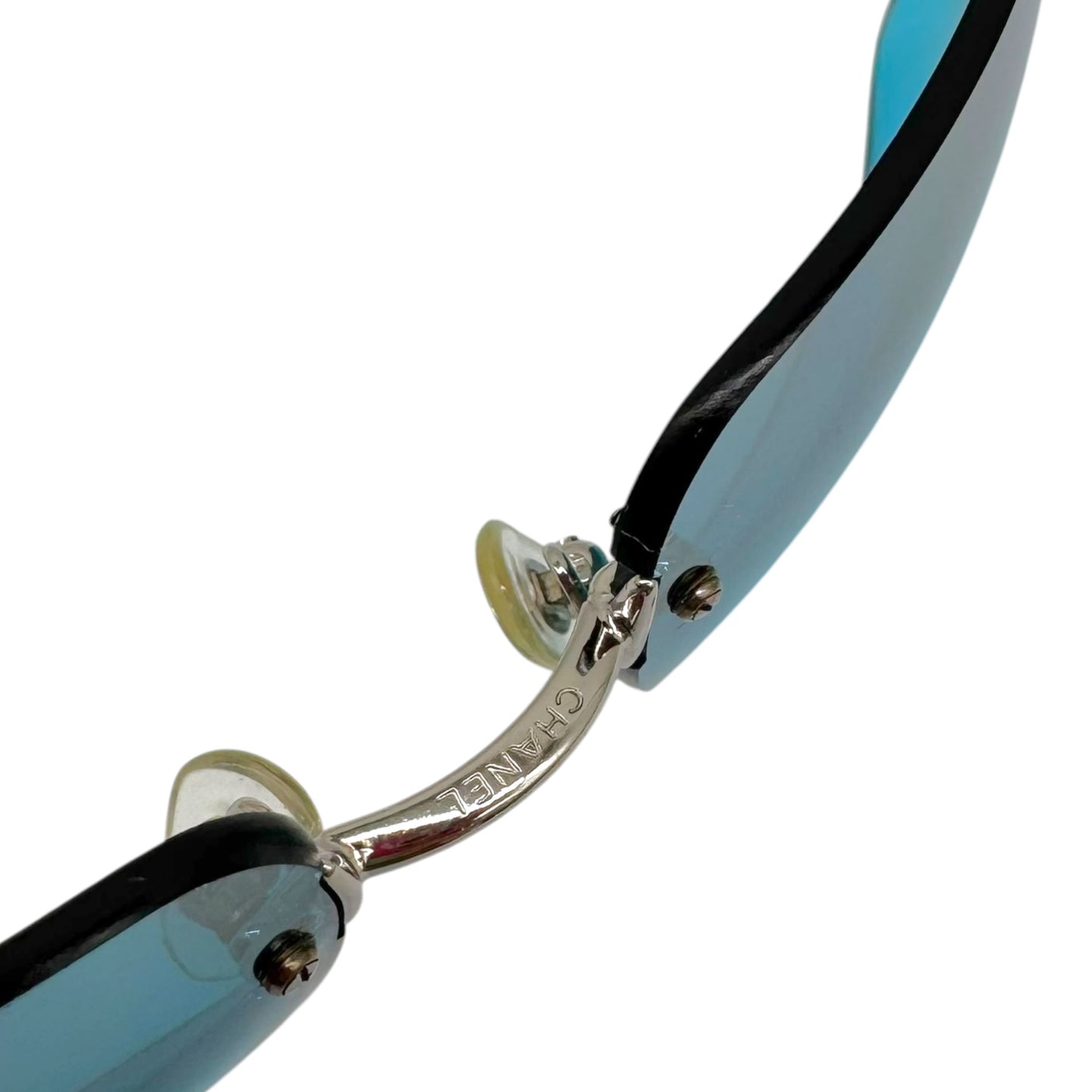 Chanel Rimless Rectangle Sunglasses Turquoise Silver