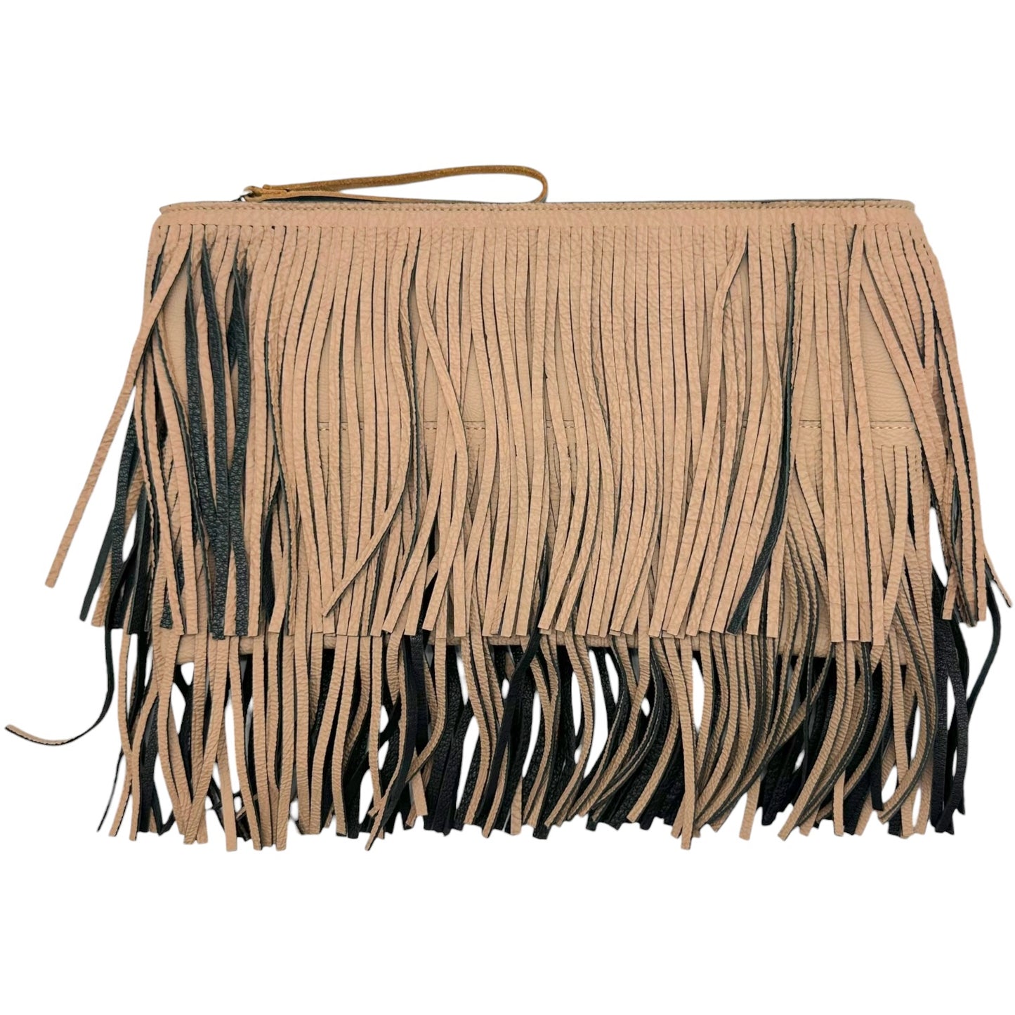Marni Tan & Black Large Leather Fringe Clutch Bag