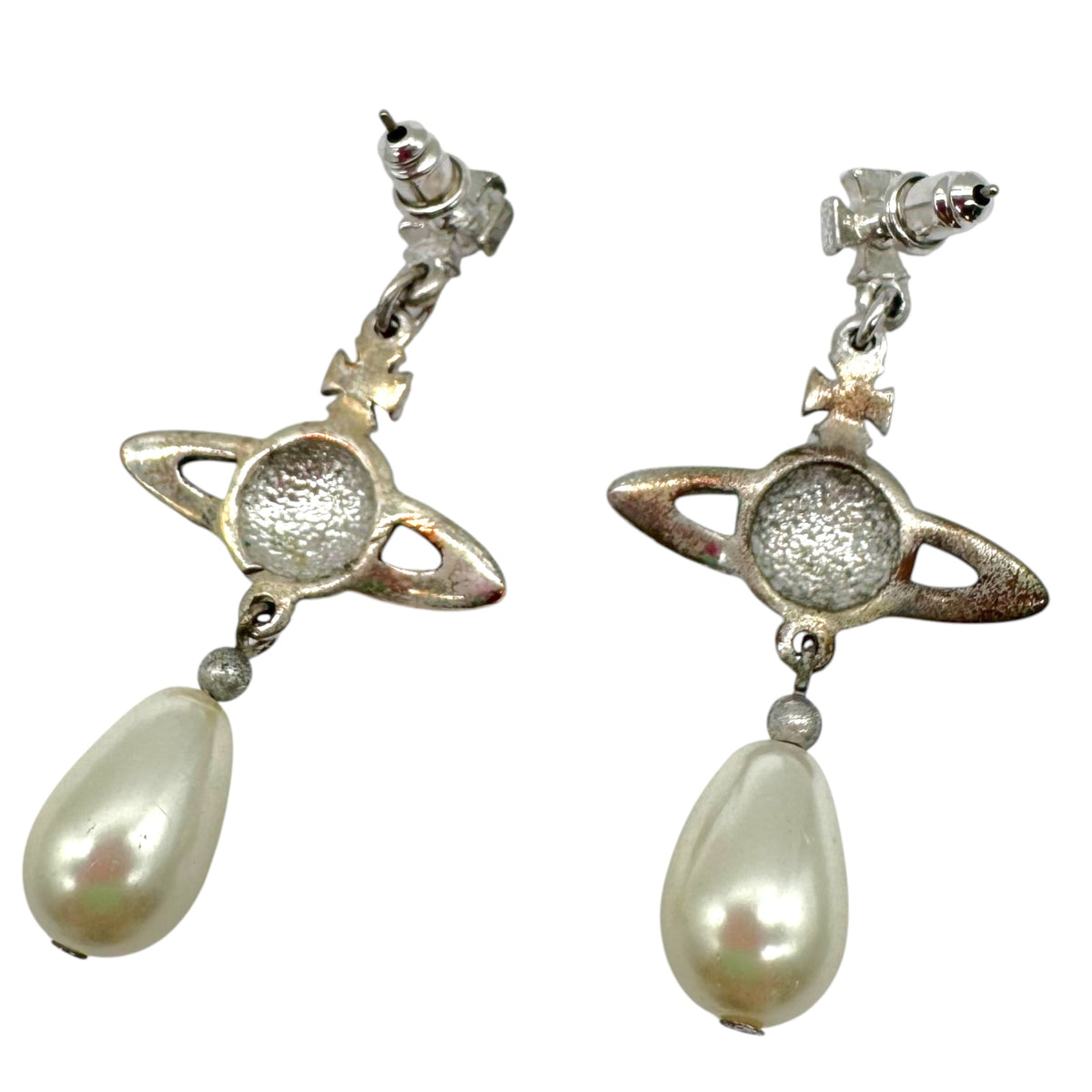Vivienne Westwood Dangly Orb Logo Earrings Pink Crystal Pearl
