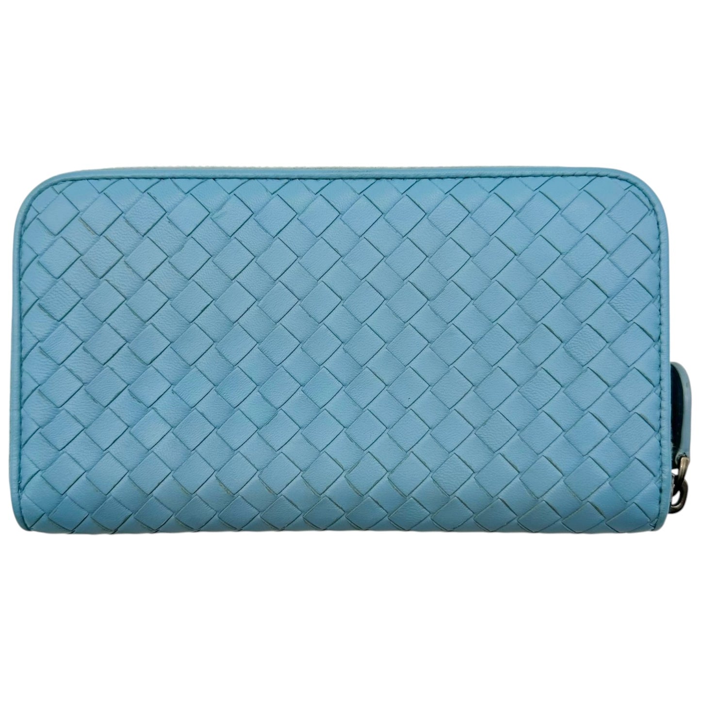 Bottega Veneta Long Zip Wallet Light Blue Intrecciato Leather